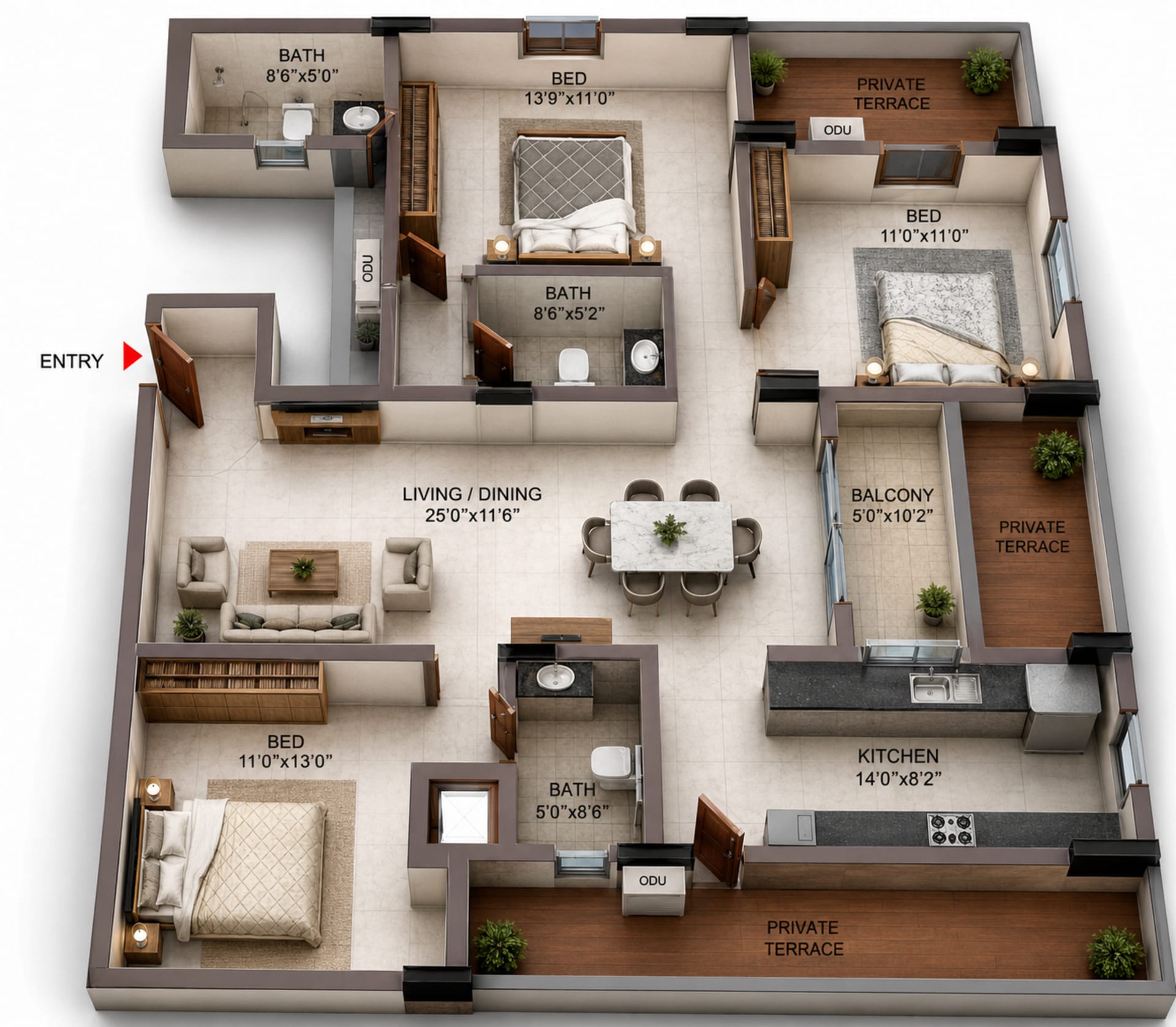 3 BHK Apartment Floor Plan – Casagrand Elysium