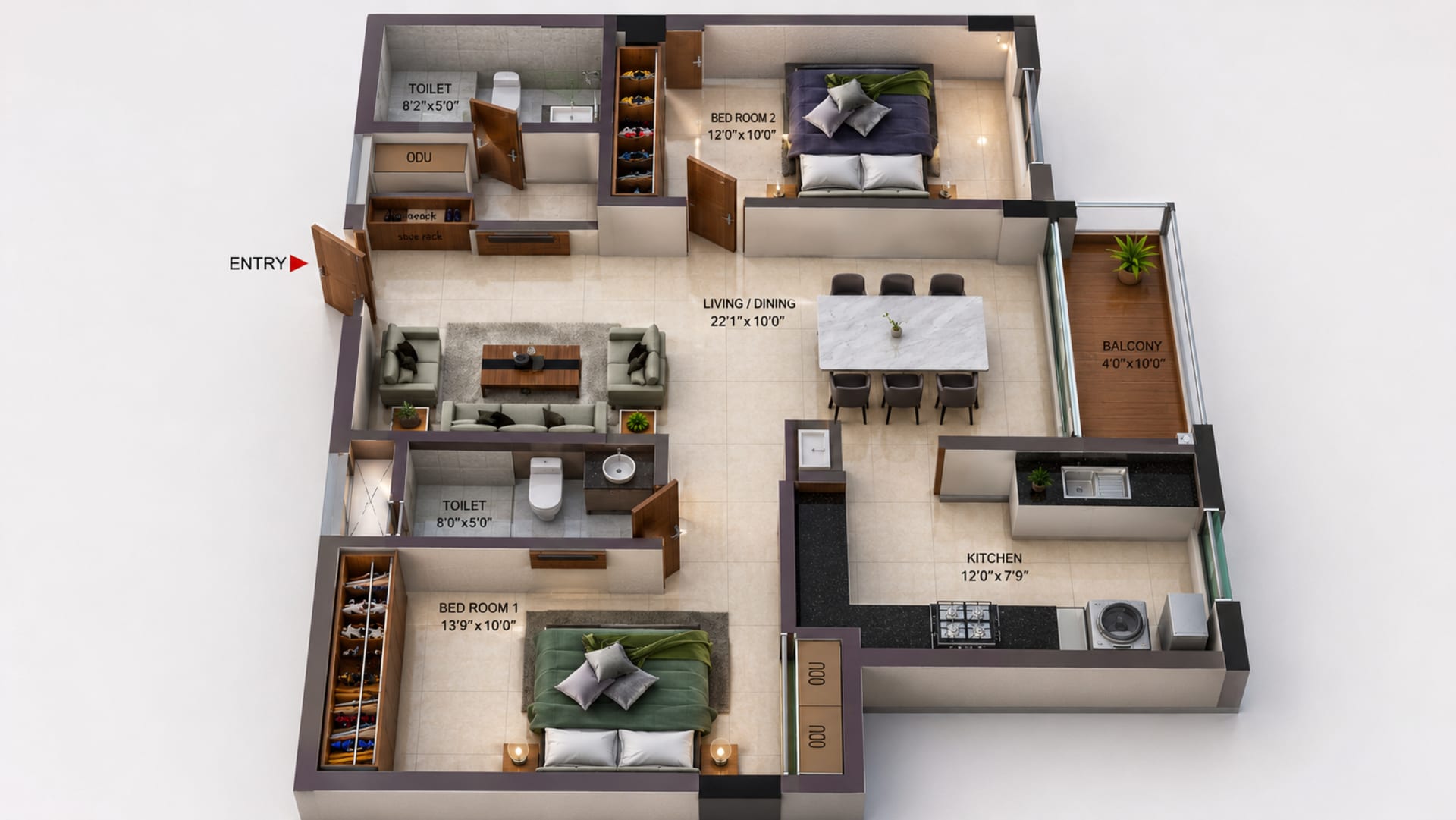 2 BHK Apartment Floor Plan – Casagrand Estia