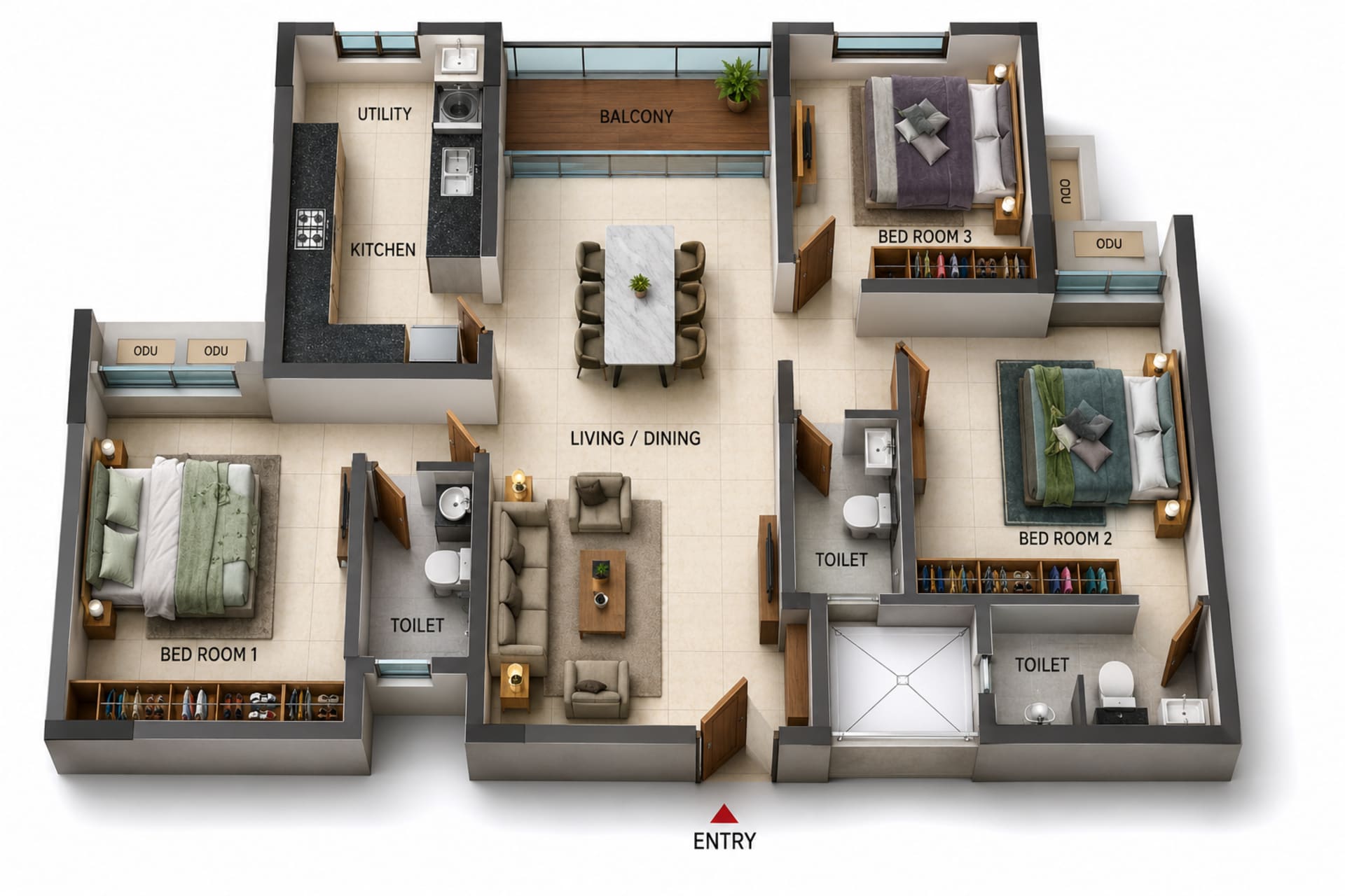 3 BHK Apartment Floor Plan – Casagrand Estia
