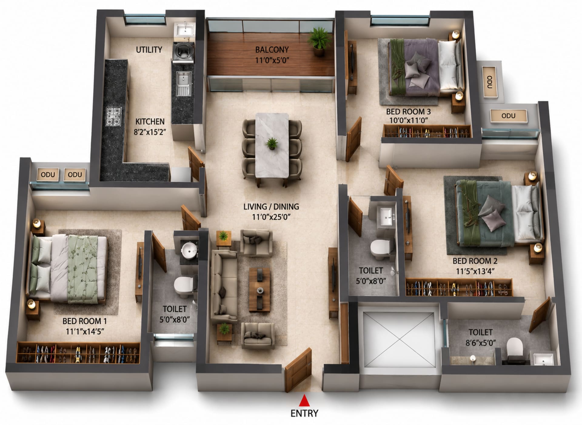 3 BHK Apartment Floor Plan – Casagrand Estia