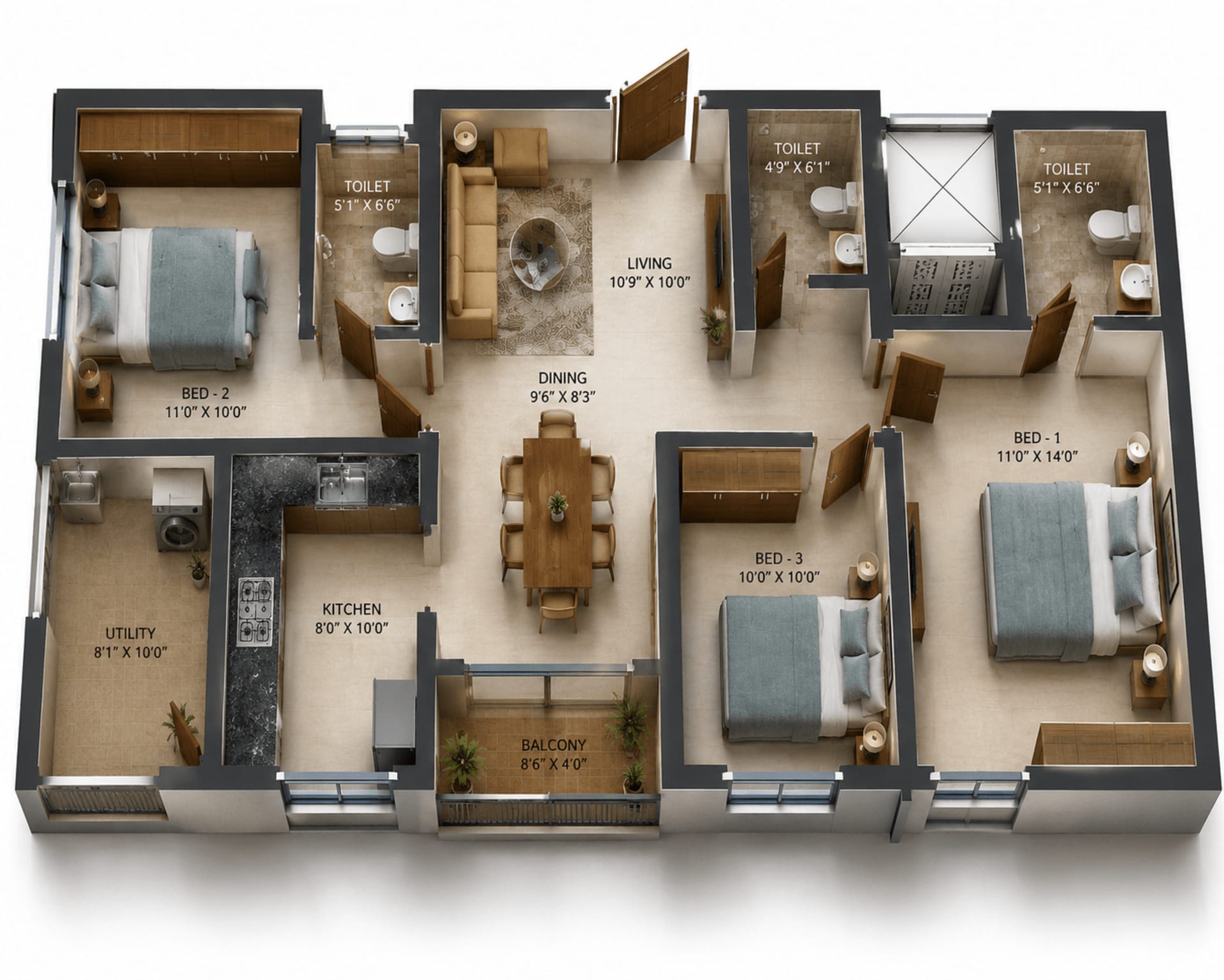 3BHK Apartment Floor Plan – DAC Madison