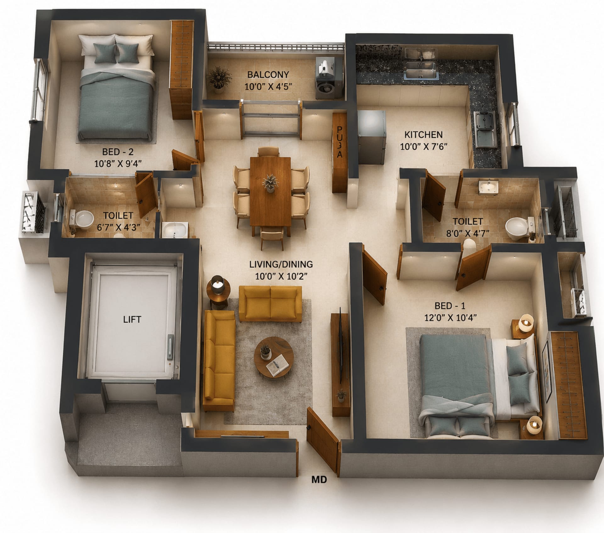 2BHK  Apartment Floor Plan – DAC Madison