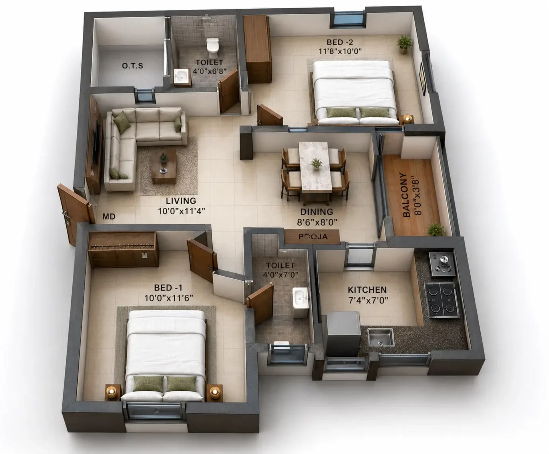 2 BHK Apartment Floor Plan – DAC Millennium