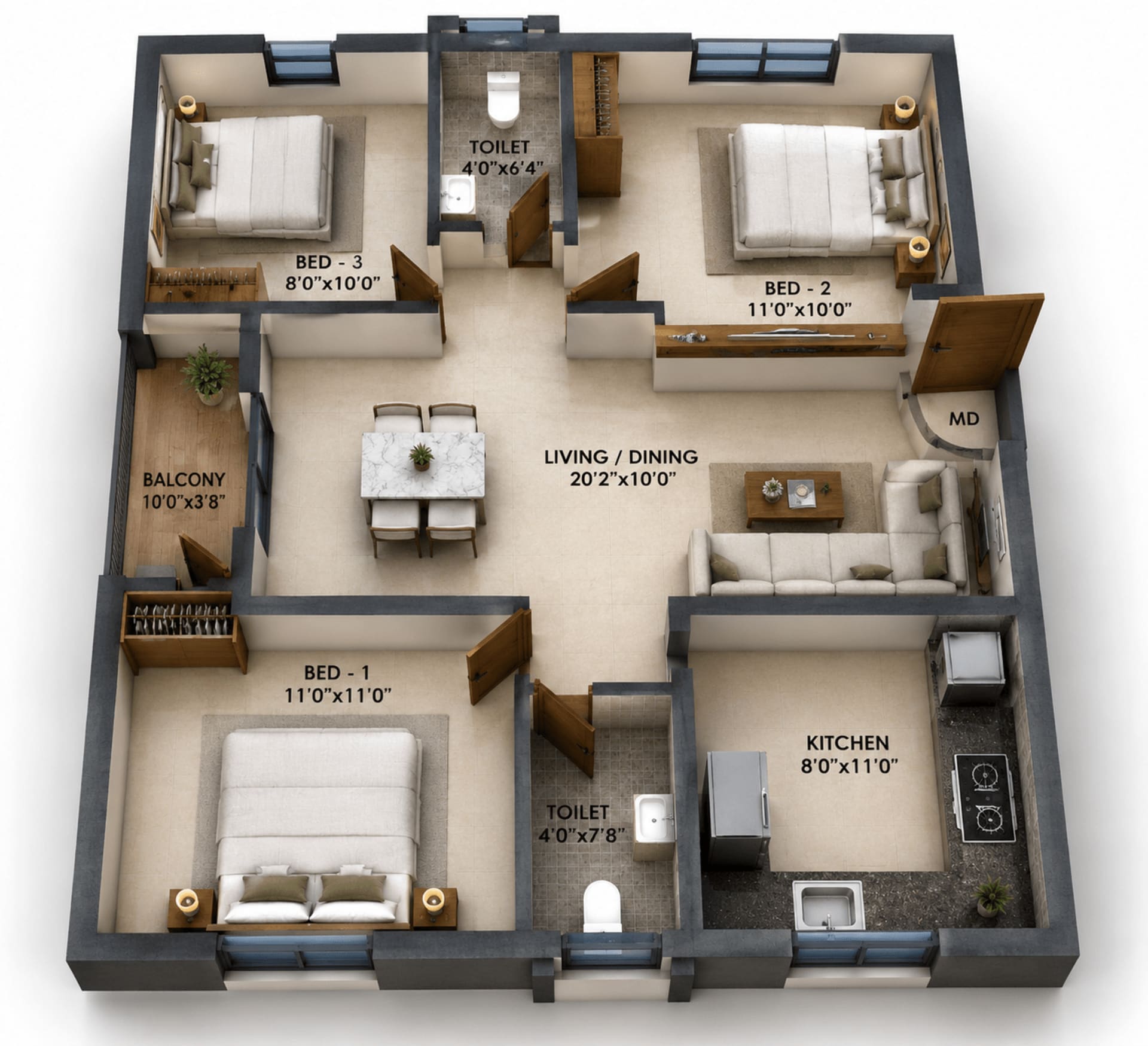 2 BHK Apartment Floor Plan – DAC Millennium