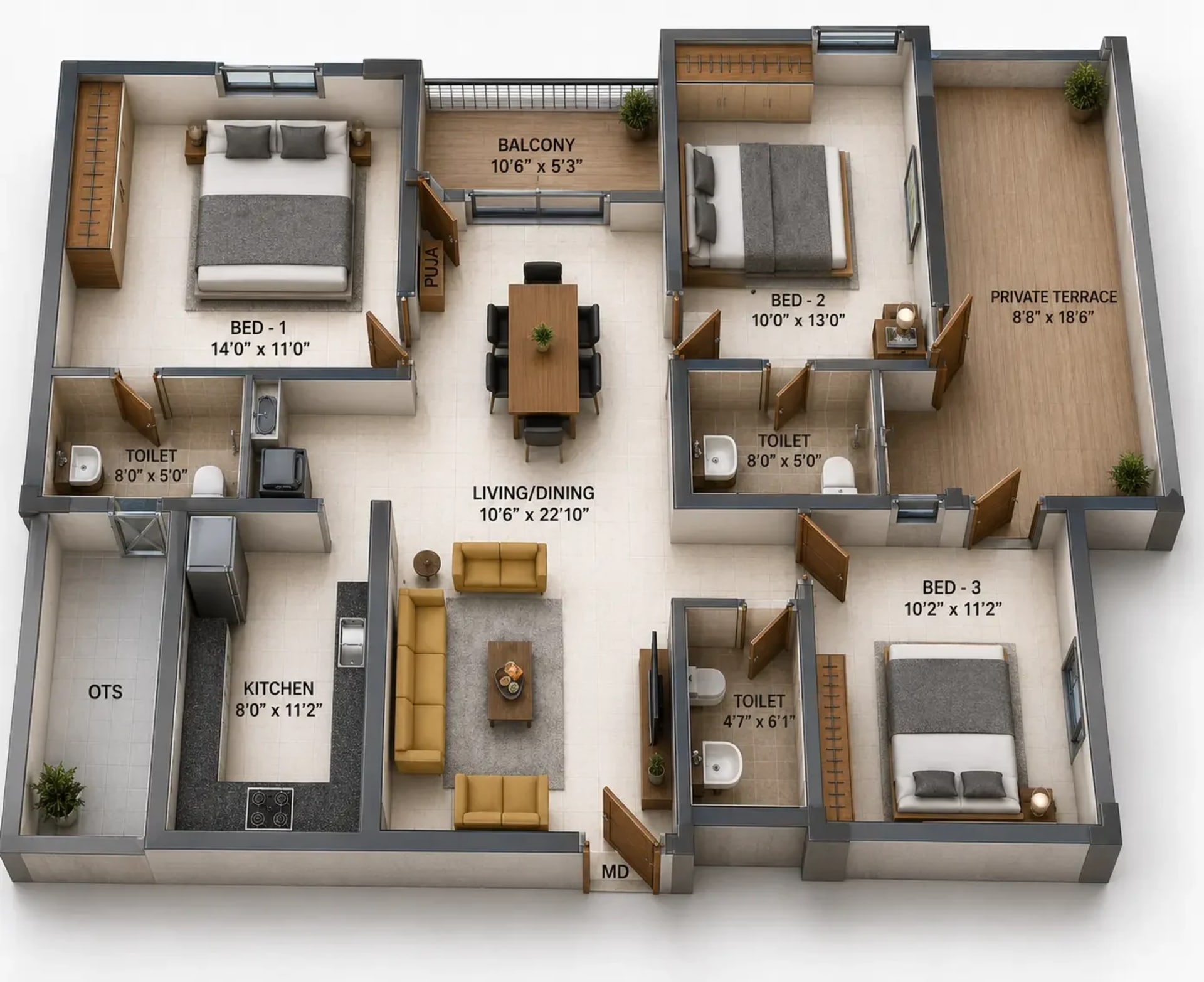 2 BHK Apartment Floor Plan – DAC NAPA Valley