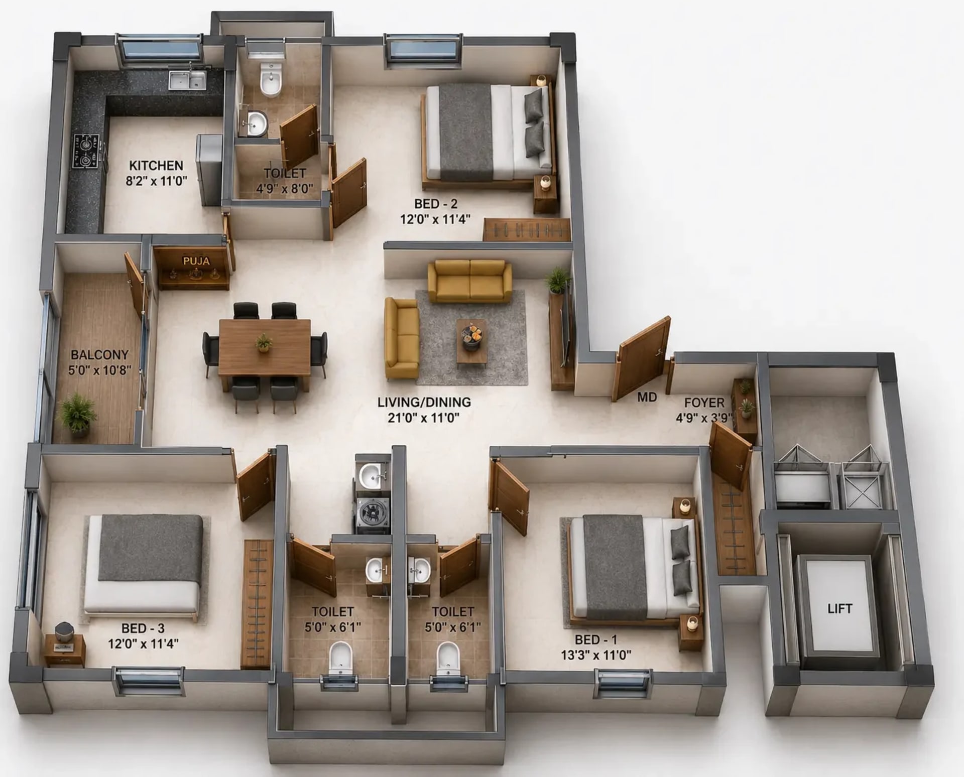 2 BHK Apartment Floor Plan – DAC NAPA Valley