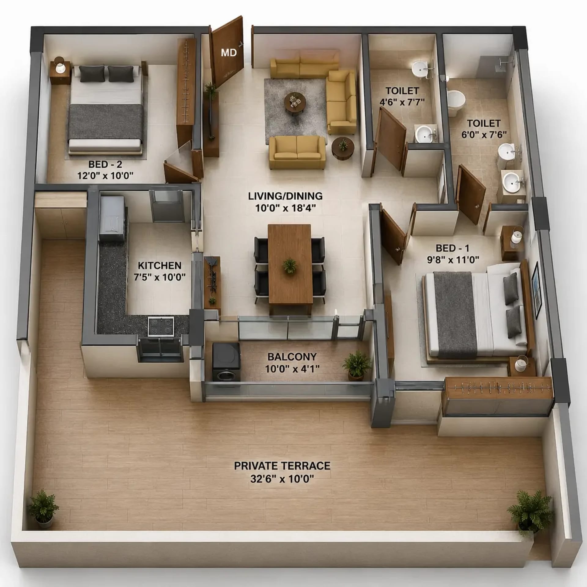 2 BHK Apartment Floor Plan – DAC NAPA Valley