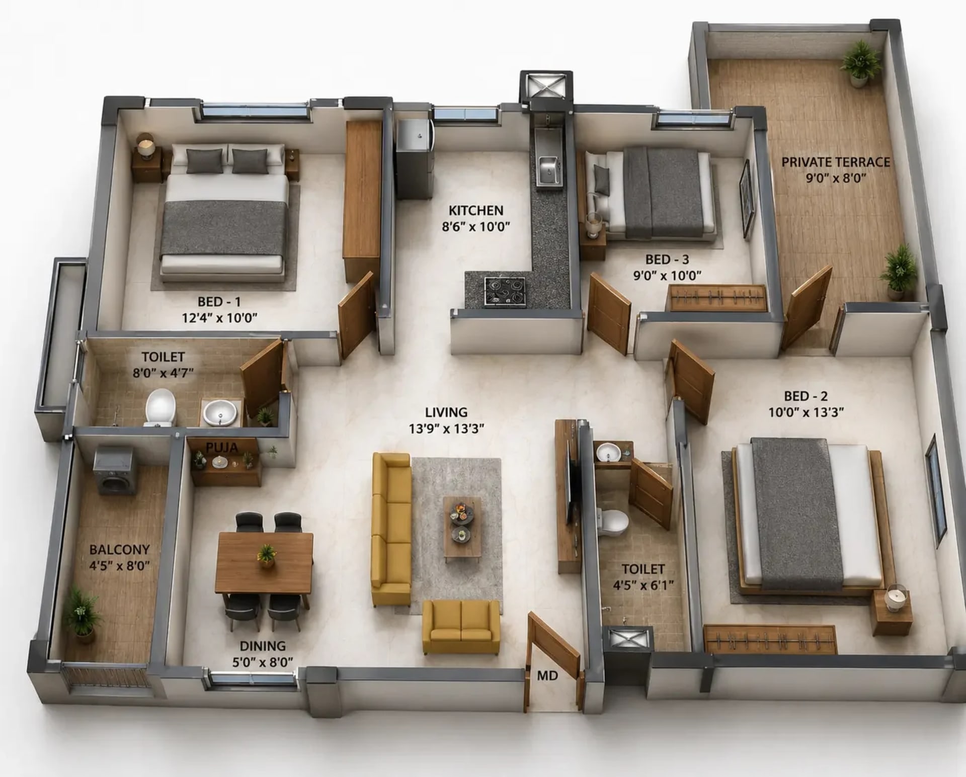 3 BHK Apartment Floor Plan – DAC NAPA Valley