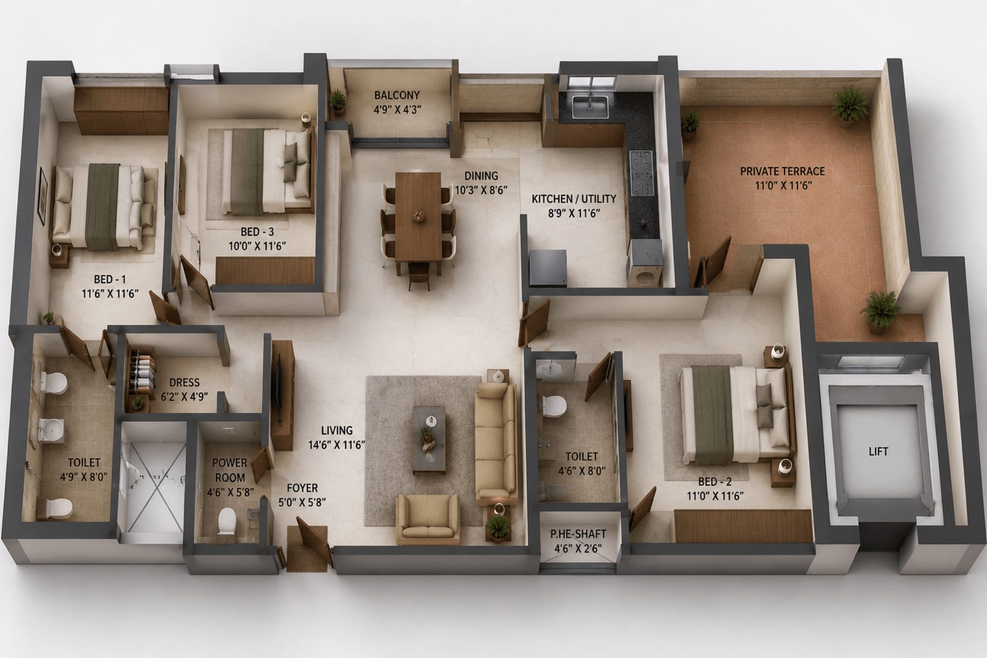 2 BHK Apartment Floor Plan – DAC Medallion
