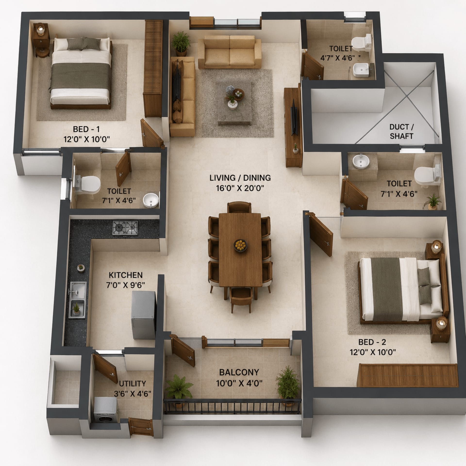 2 BHK Apartment Floor Plan – DAC Medallion