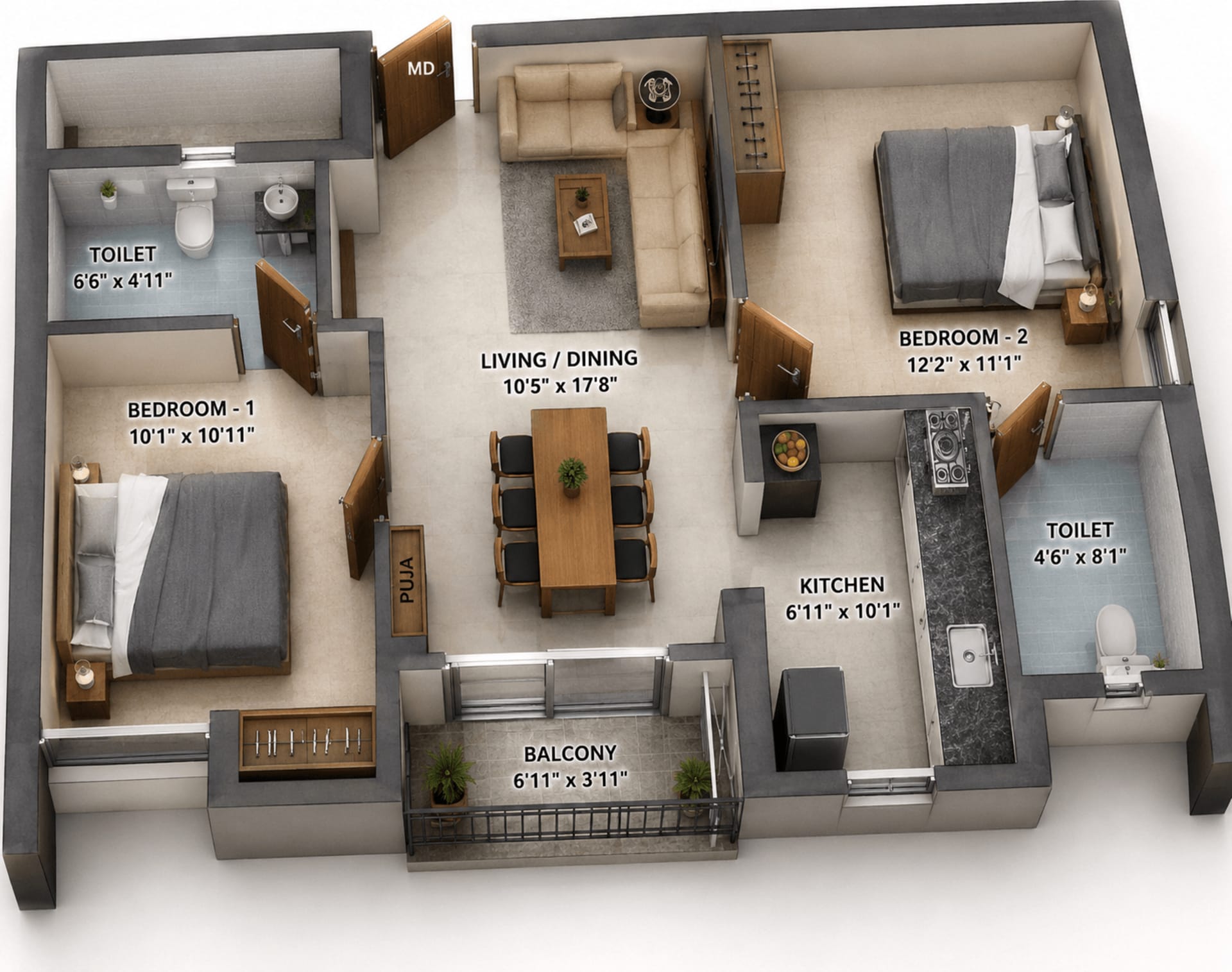 2 BHK Apartment Floor Plan – DAC Marshal