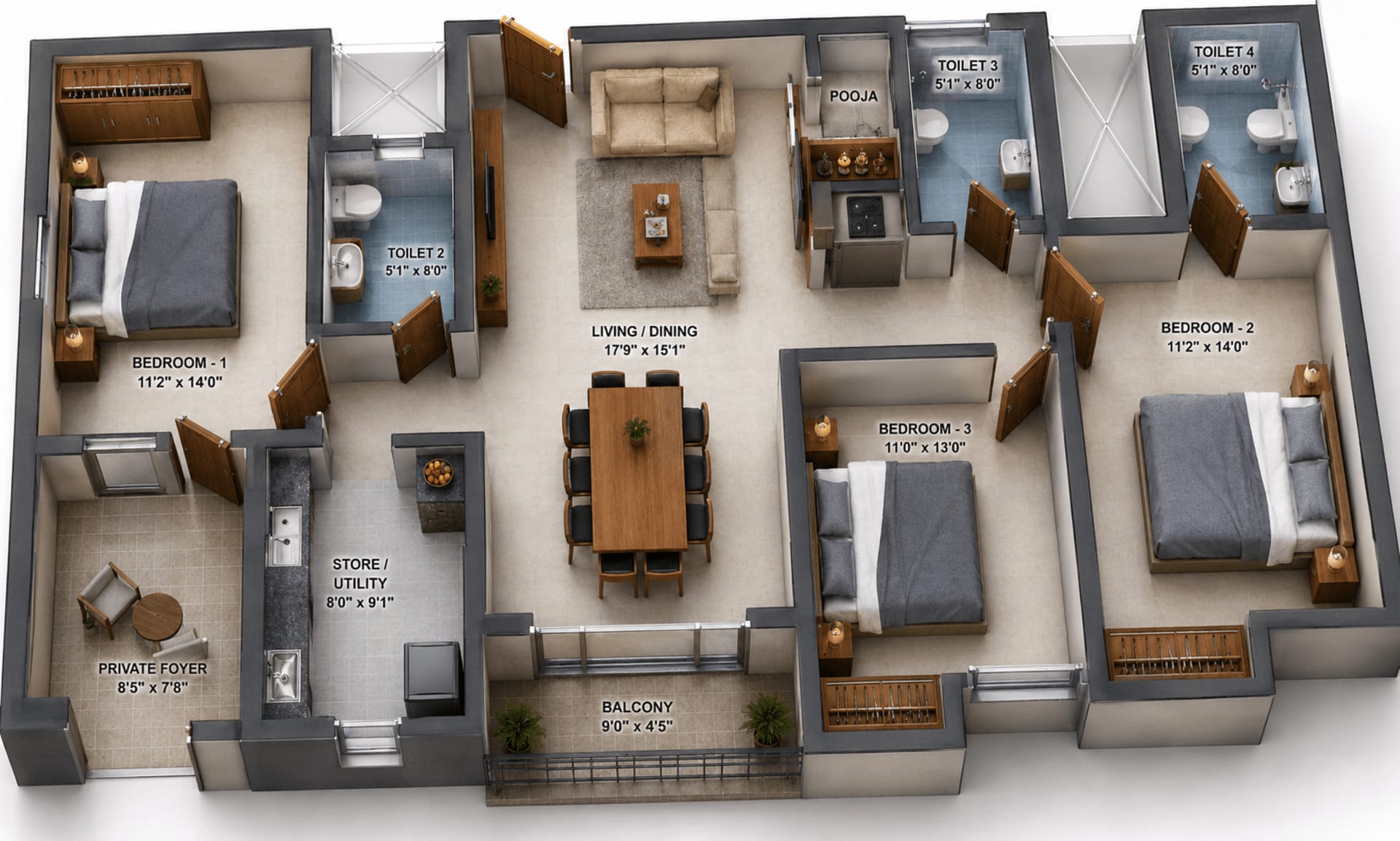 2 BHK Apartment Floor Plan – DAC Marshal
