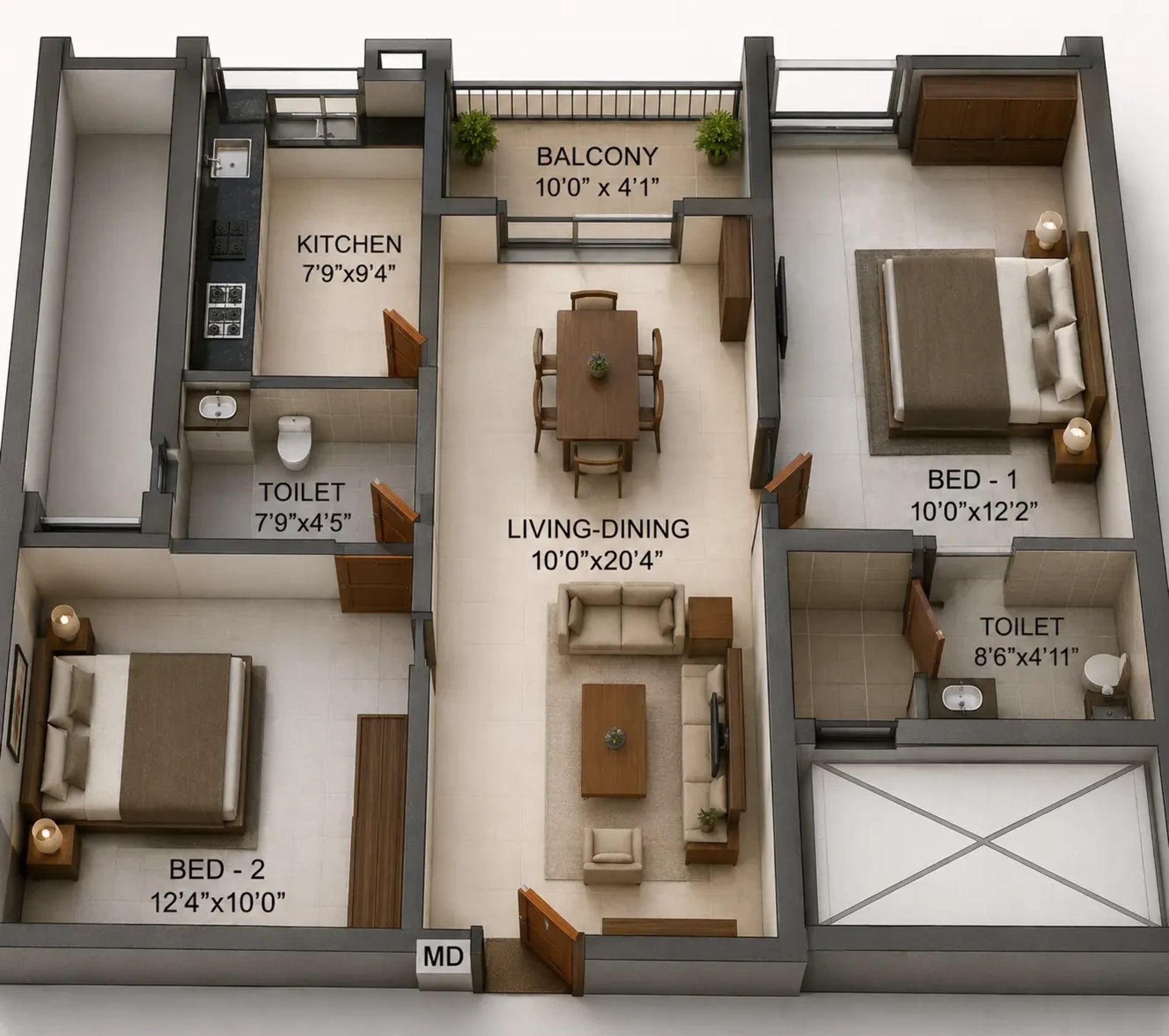 2 BHK Apartment Floor Plan – DAC Aeropolis
