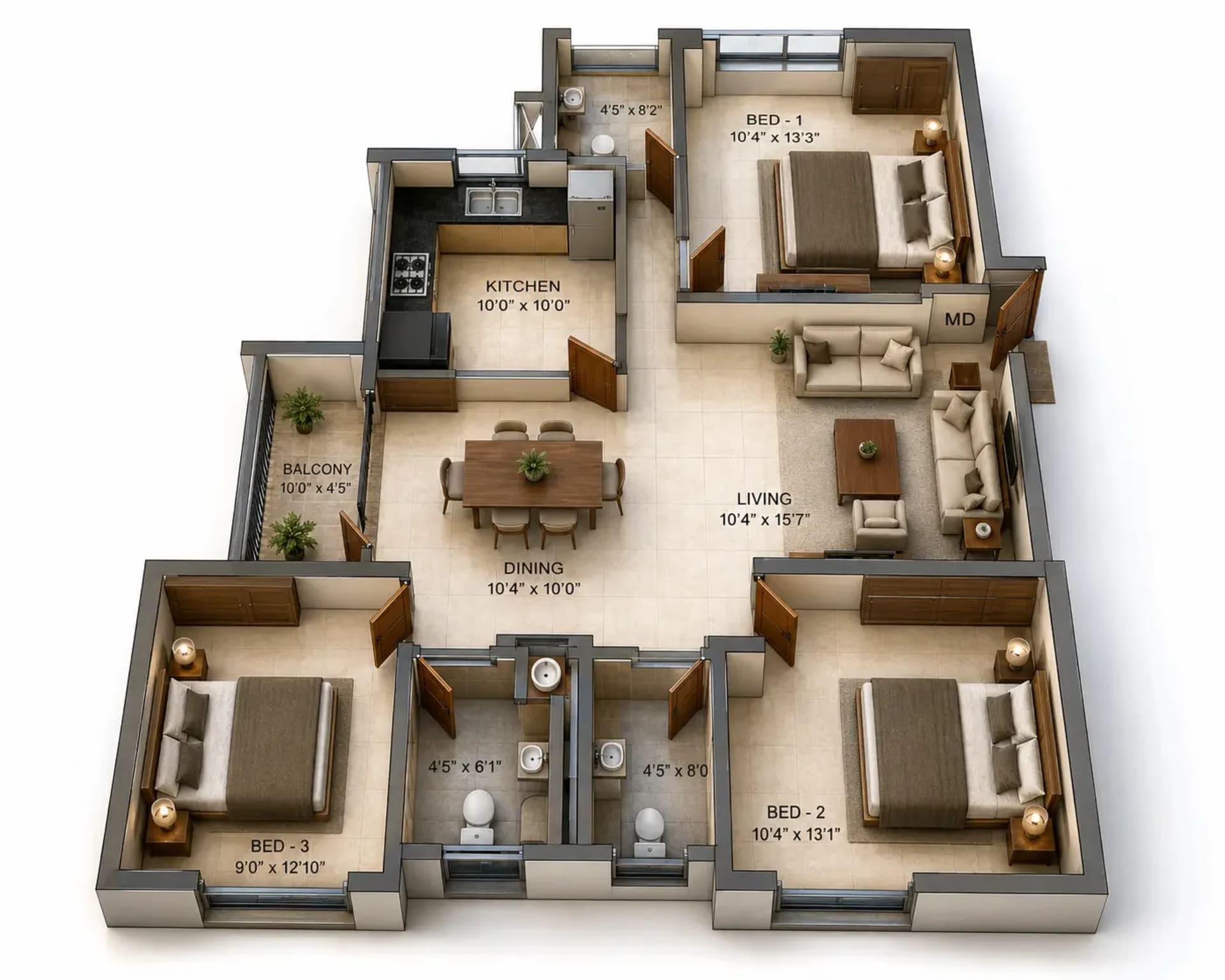2 BHK Apartment Floor Plan – DAC Aeropolis