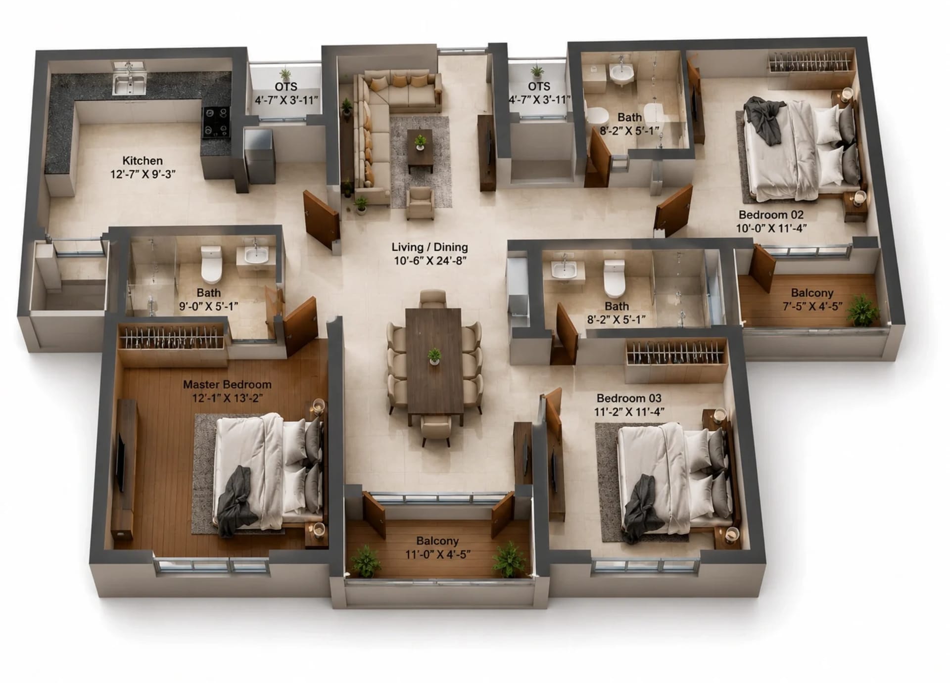 3 BHK Apartment Floor Plan – DRA Iheart