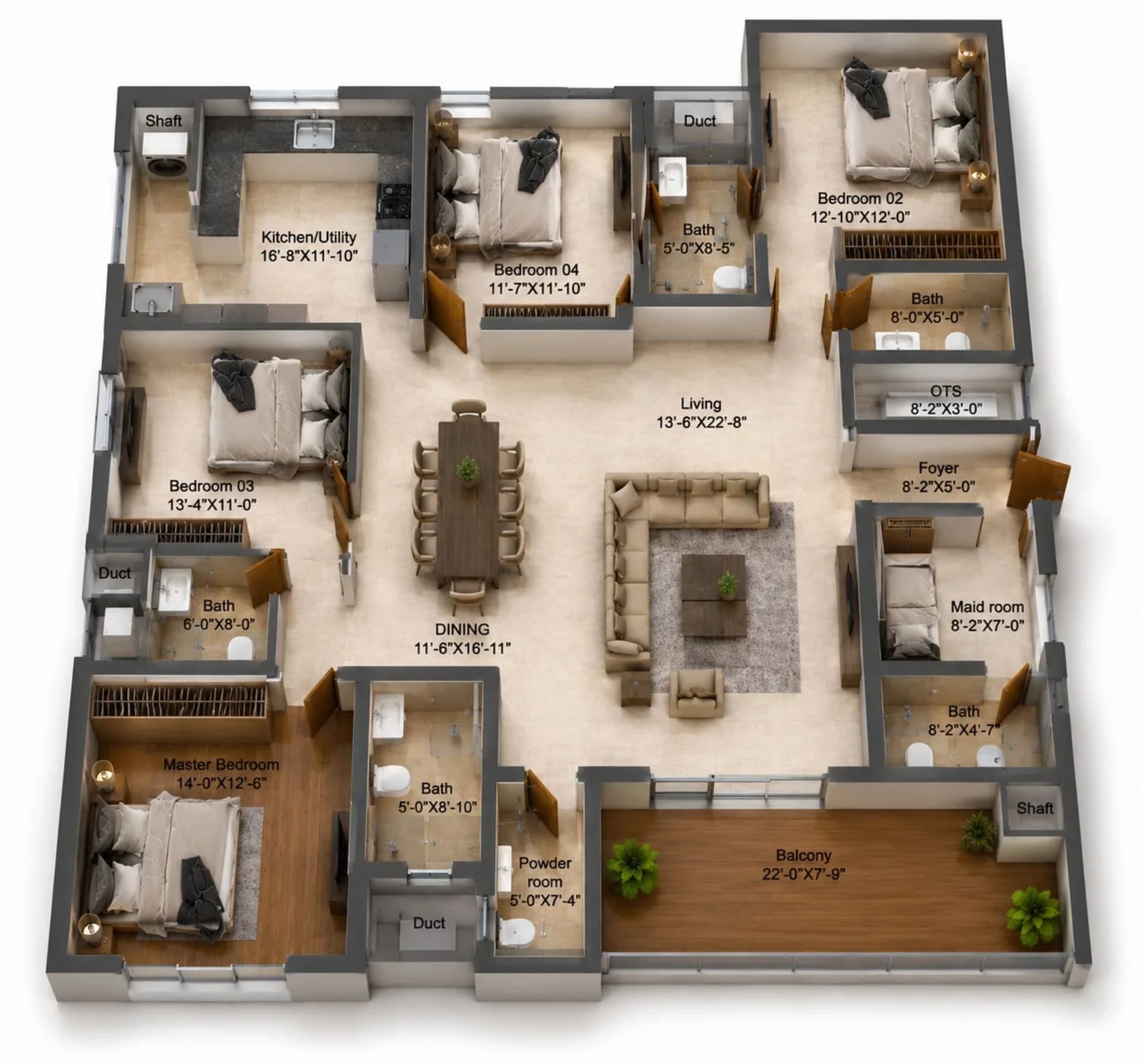 4 BHK Apartment Floor Plan – DRA Iheart