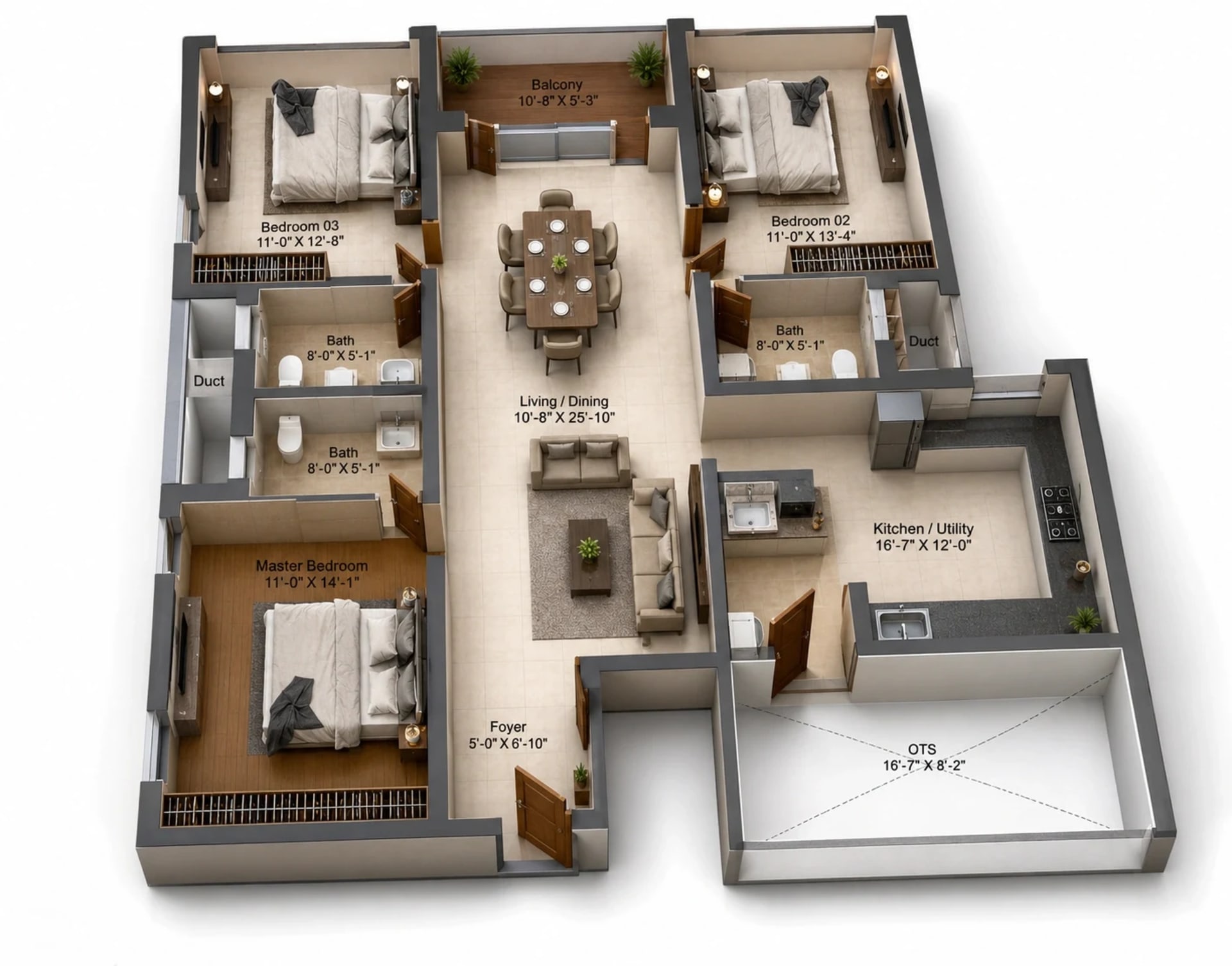 3 BHK Apartment Floor Plan – DRA Iheart
