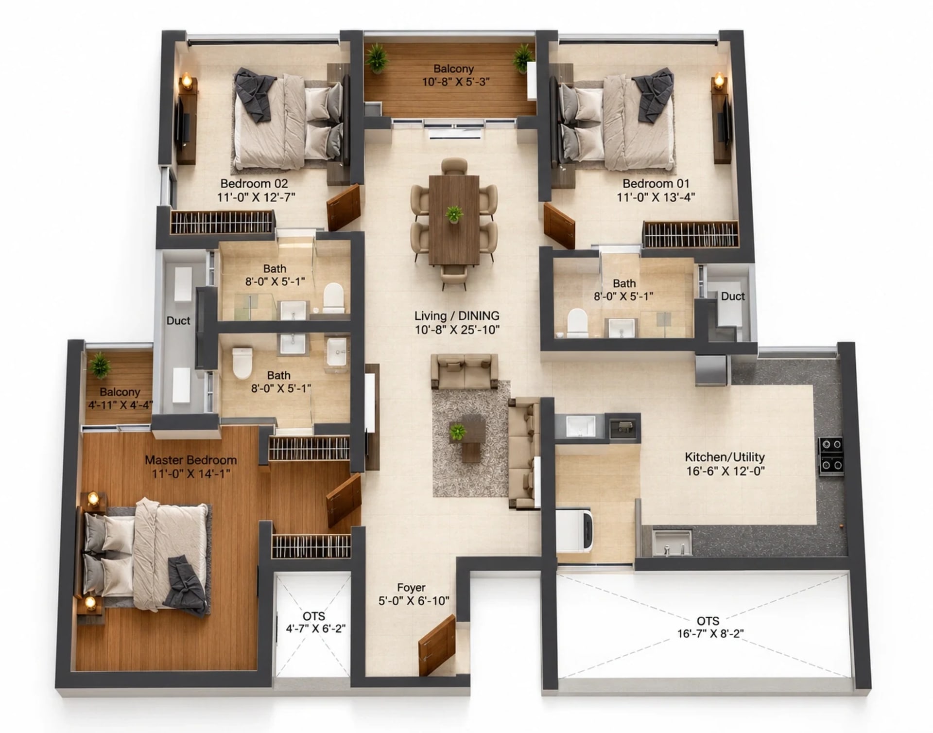 3 BHK Apartment Floor Plan – DRA Iheart