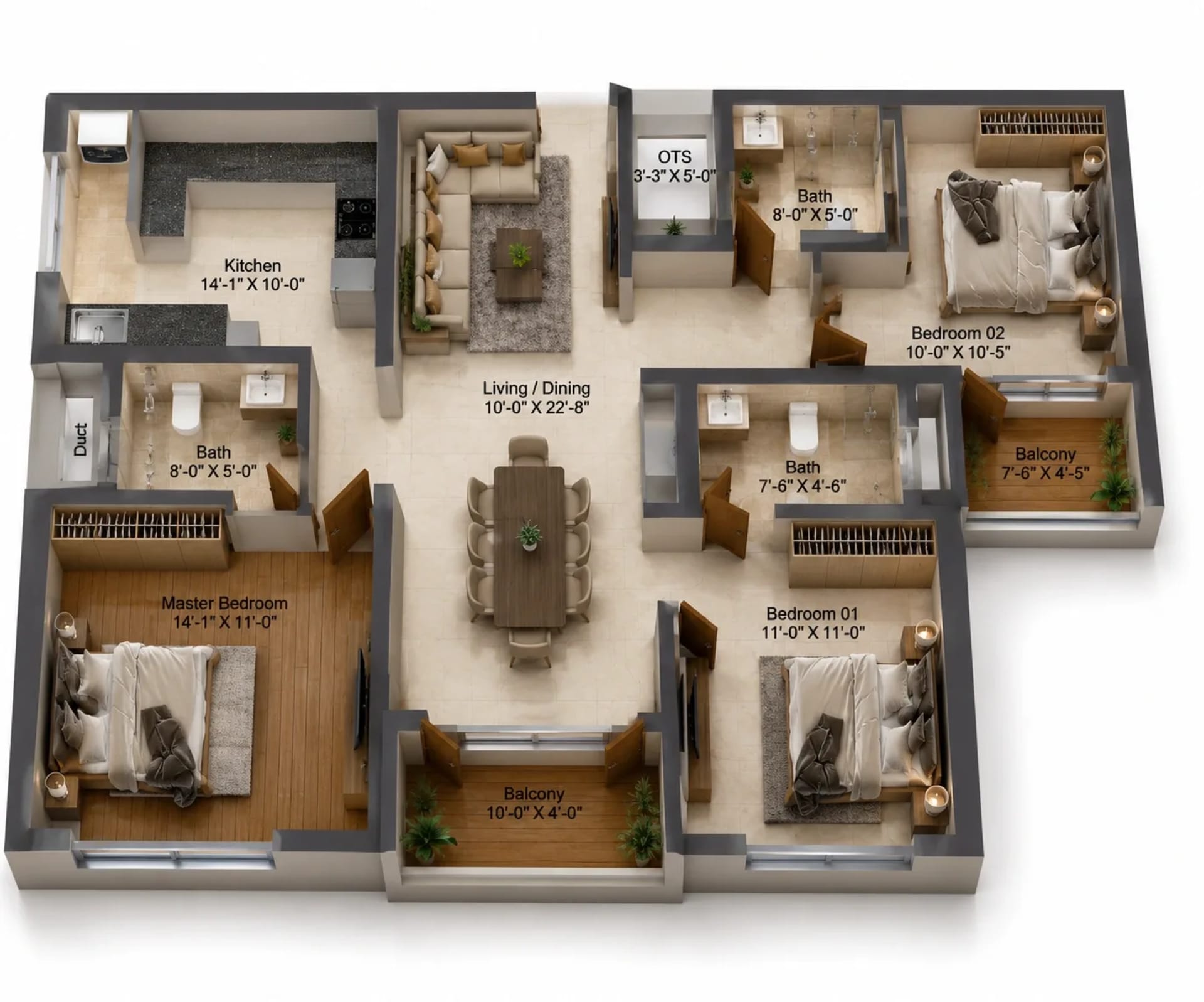 3 BHK Apartment Floor Plan – DRA Iheart