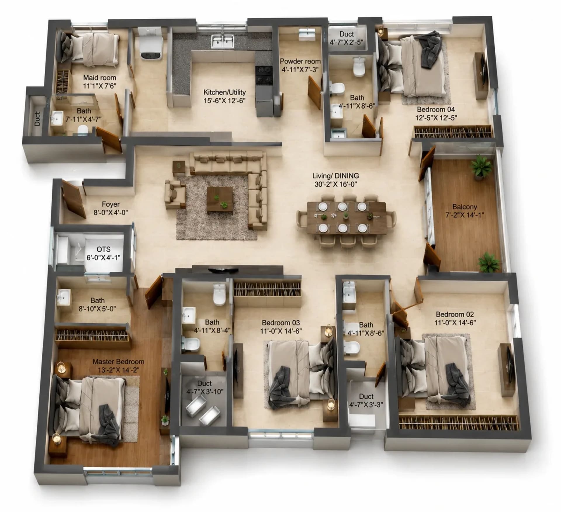 4 BHK Apartment Floor Plan – DRA Iheart