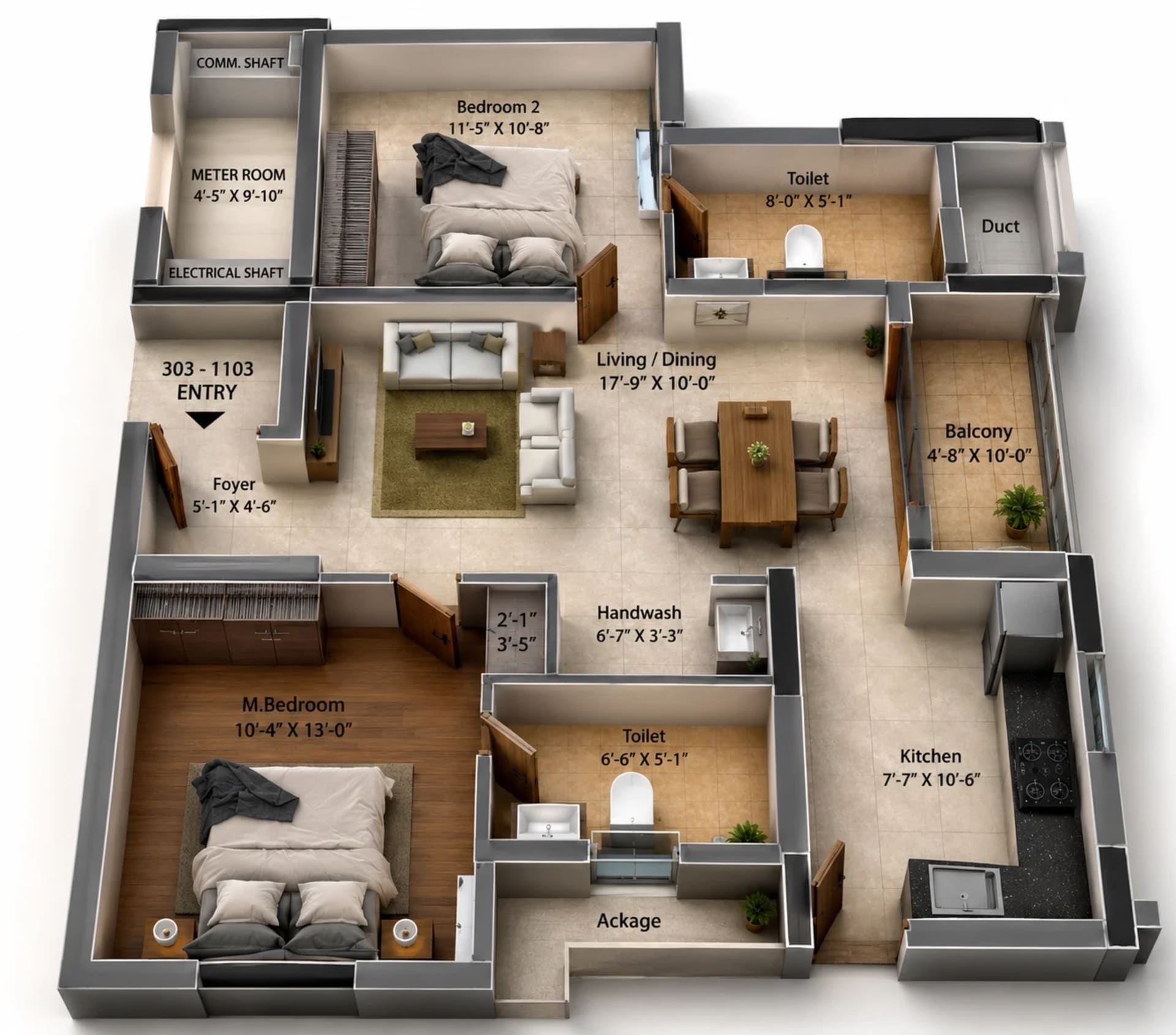2 BHK Apartment Floor Plan – DRA Astra