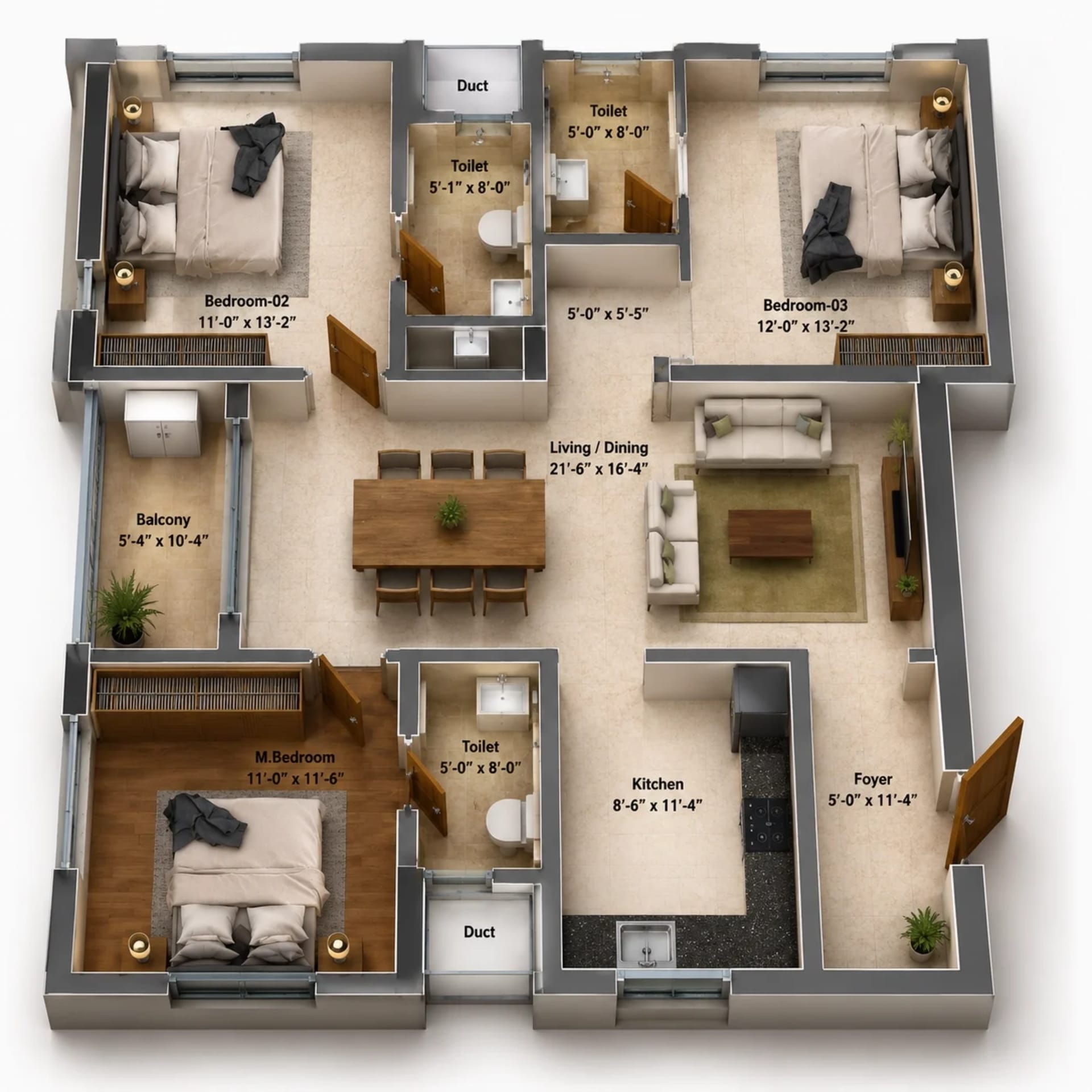 3 BHK Apartment Floor Plan – DRA Astra