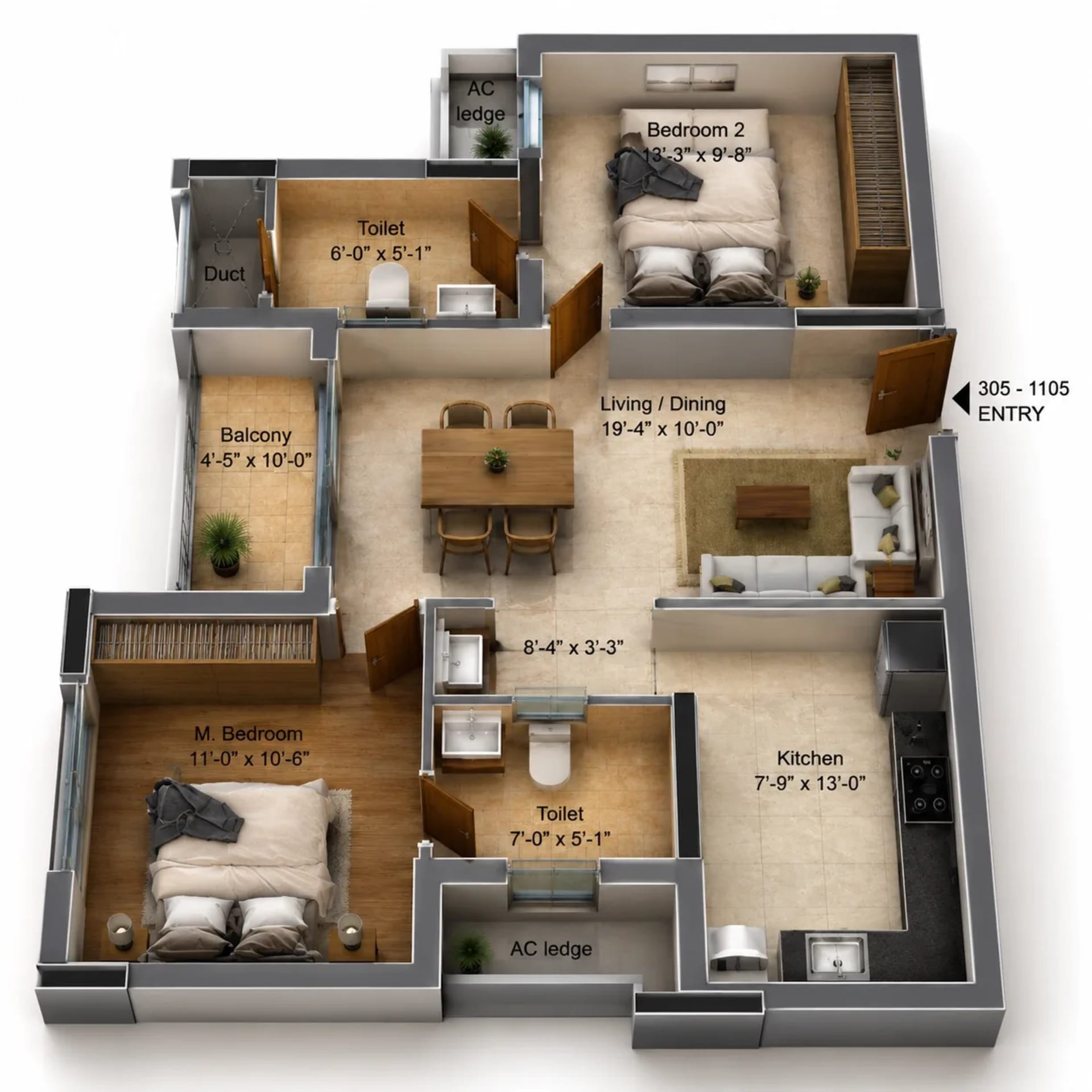 2 BHK Apartment Floor Plan – DRA Astra