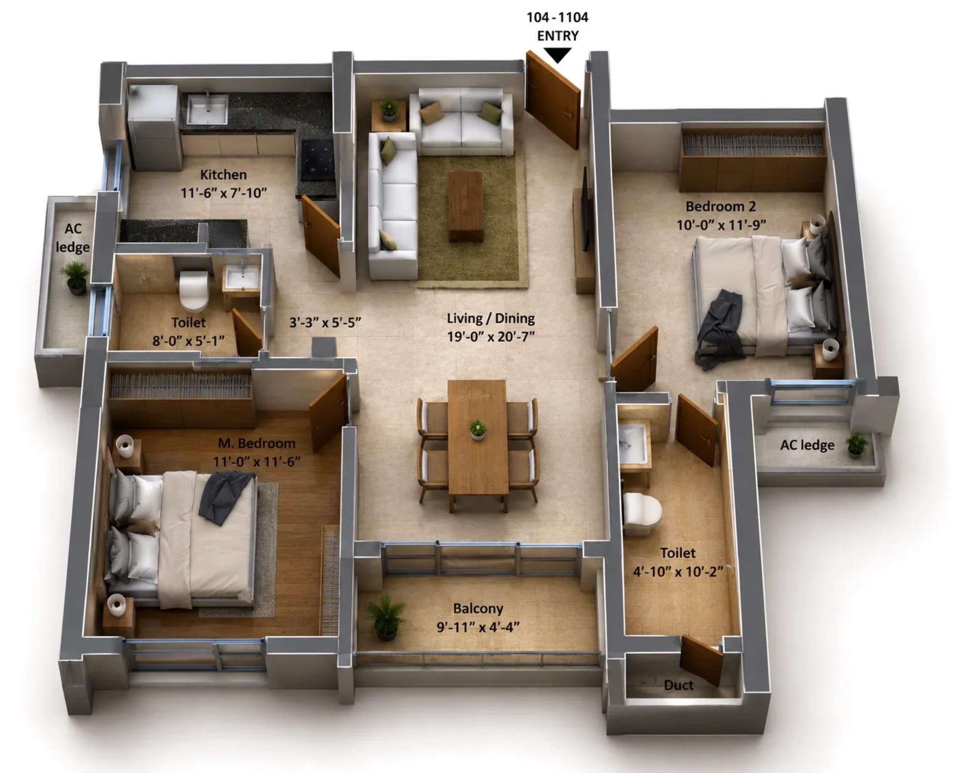 2 BHK Apartment Floor Plan – DRA Astra