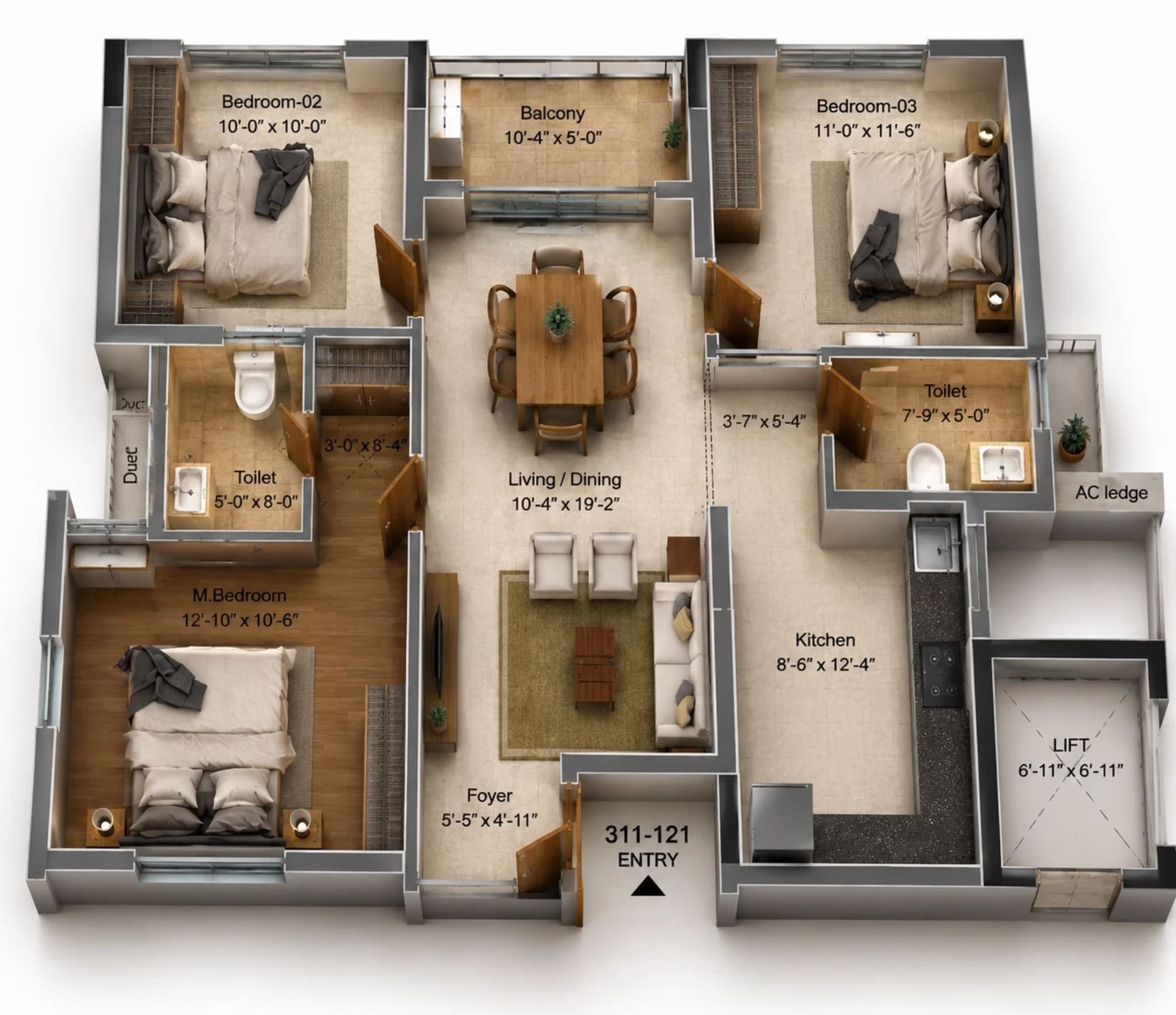 3 BHK Apartment Floor Plan – DRA Astra