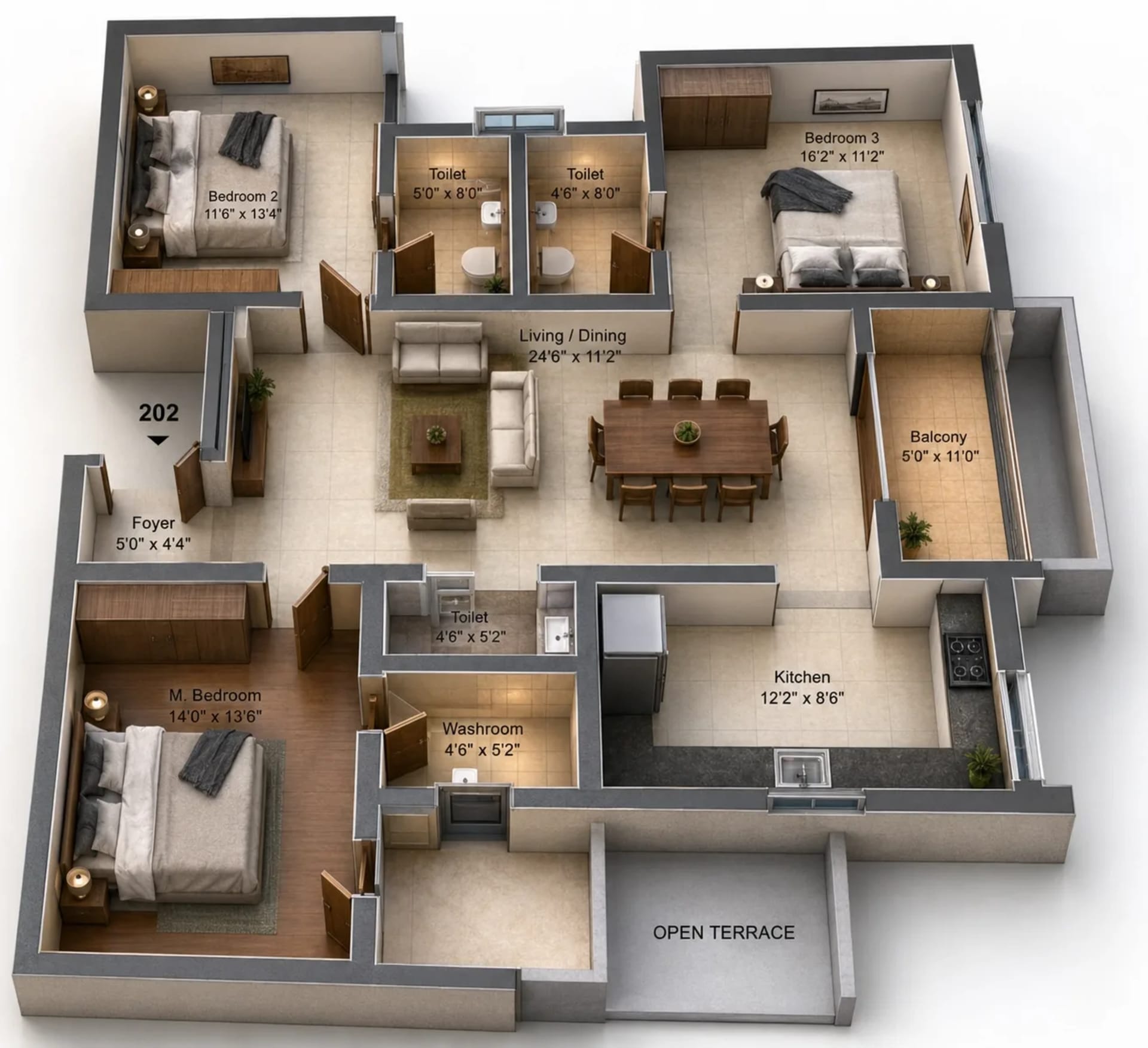 3 BHK Apartment Floor Plan – DRA Astra