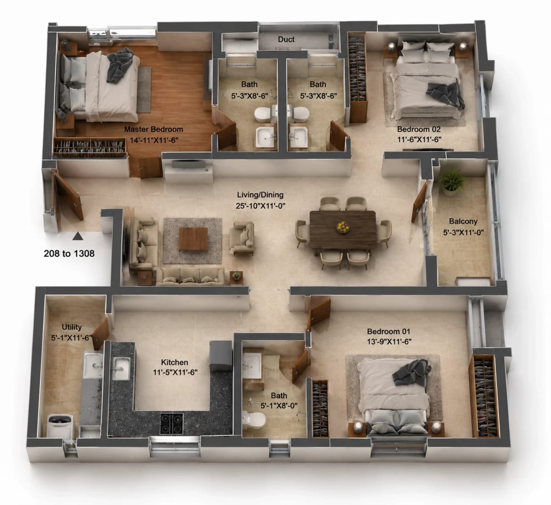 3 BHK Apartment Floor Plan – DRA Polaris