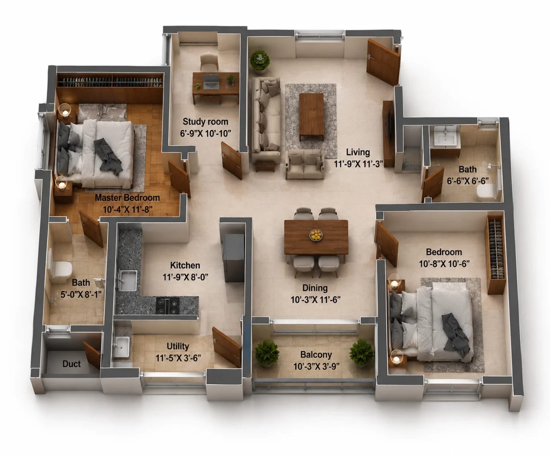 3 BHK Apartment Floor Plan – DRA Polaris