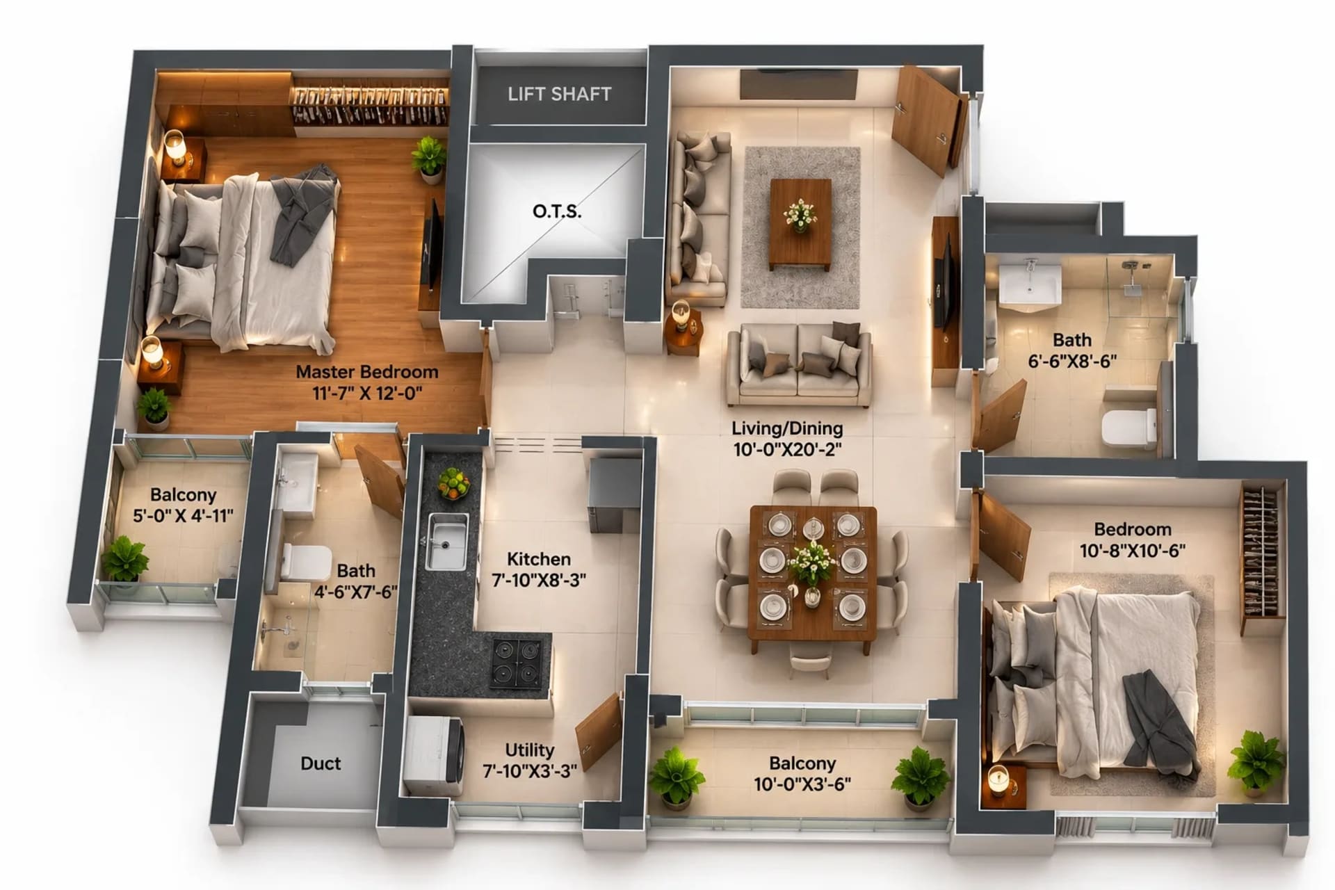 2 BHK Apartment Floor Plan – DRA Polaris