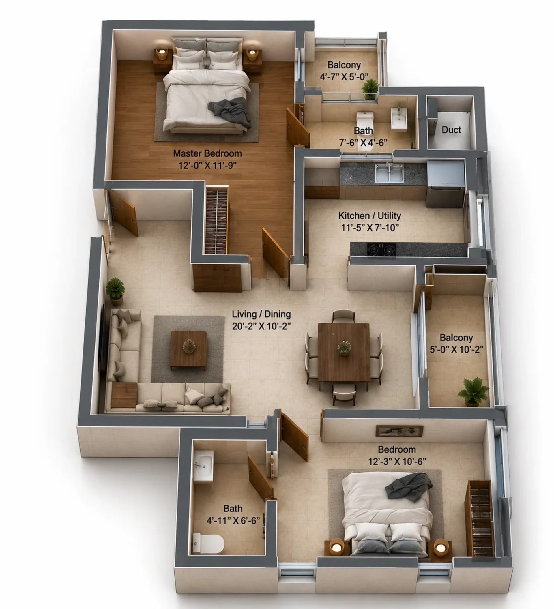 2 BHK Apartment Floor Plan – DRA Polaris