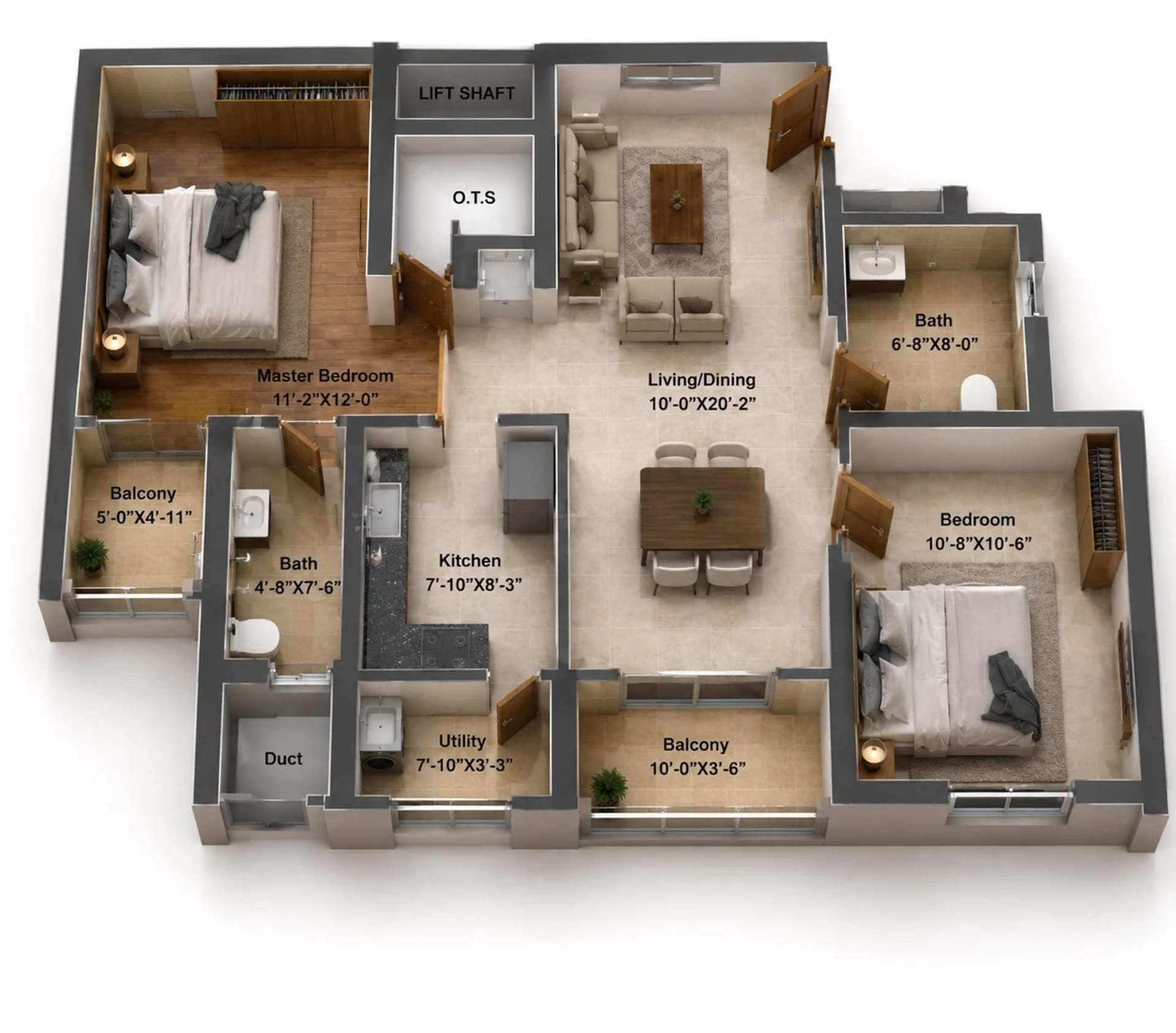 2 BHK Apartment Floor Plan – DRA Polaris