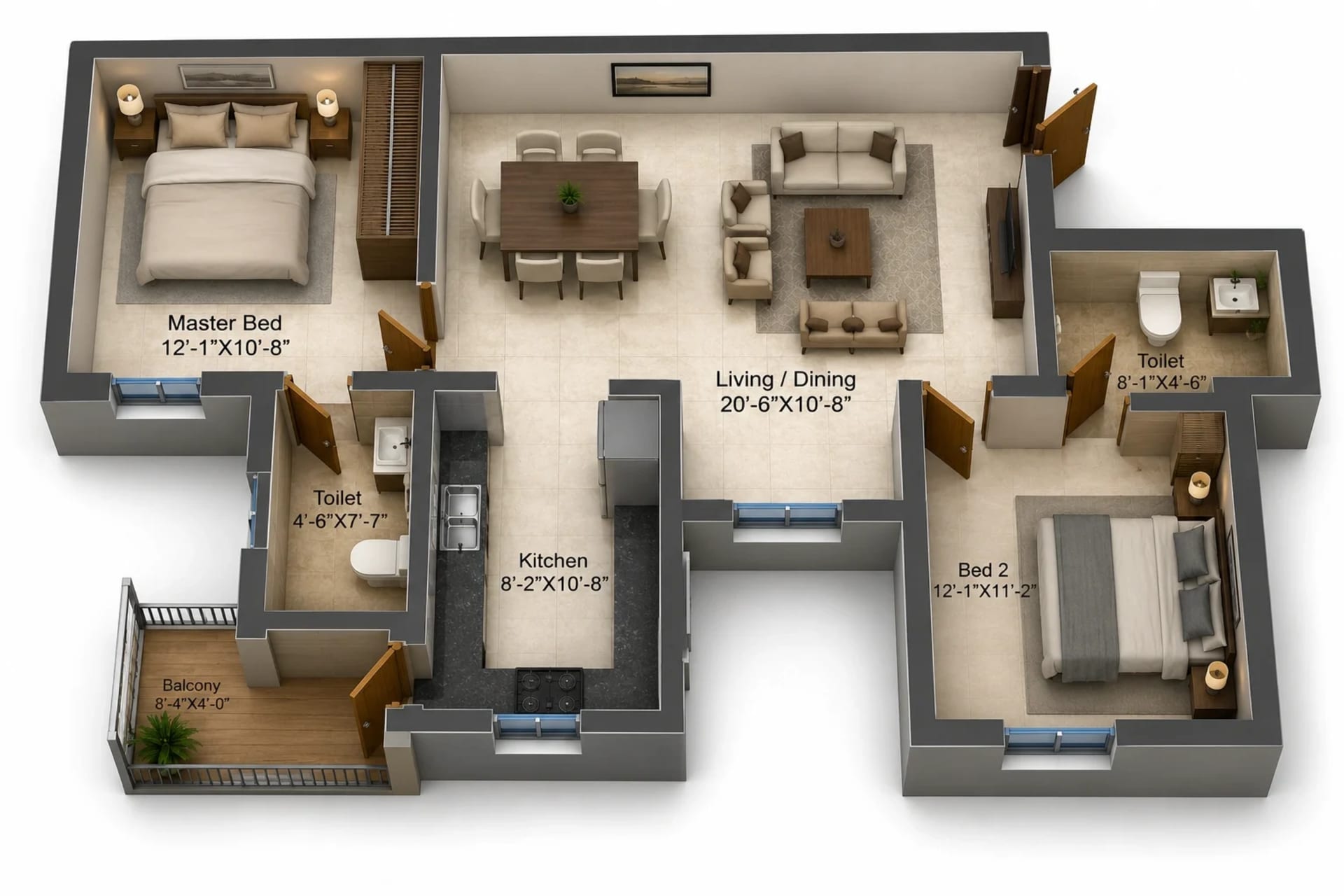 2 BHK Apartment Floor Plan – DRA Beena Clover