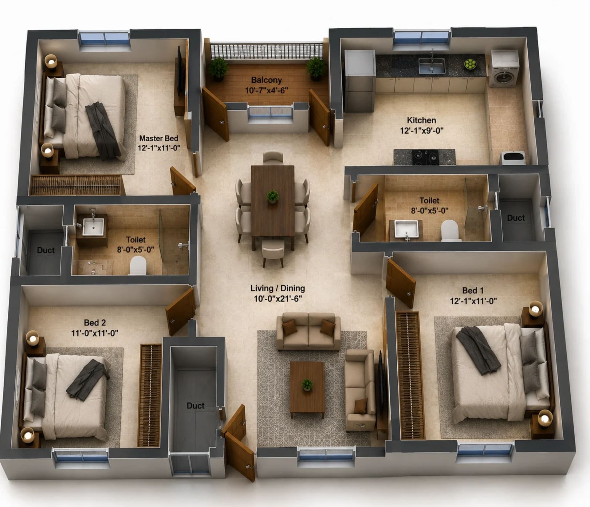 3 BHK Apartment Floor Plan – DRA Beena Clover