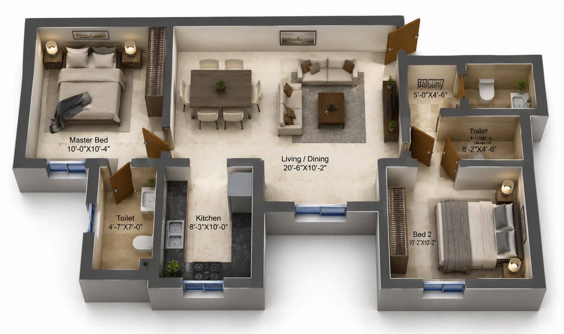 2 BHK Apartment Floor Plan – DRA Beena Clover