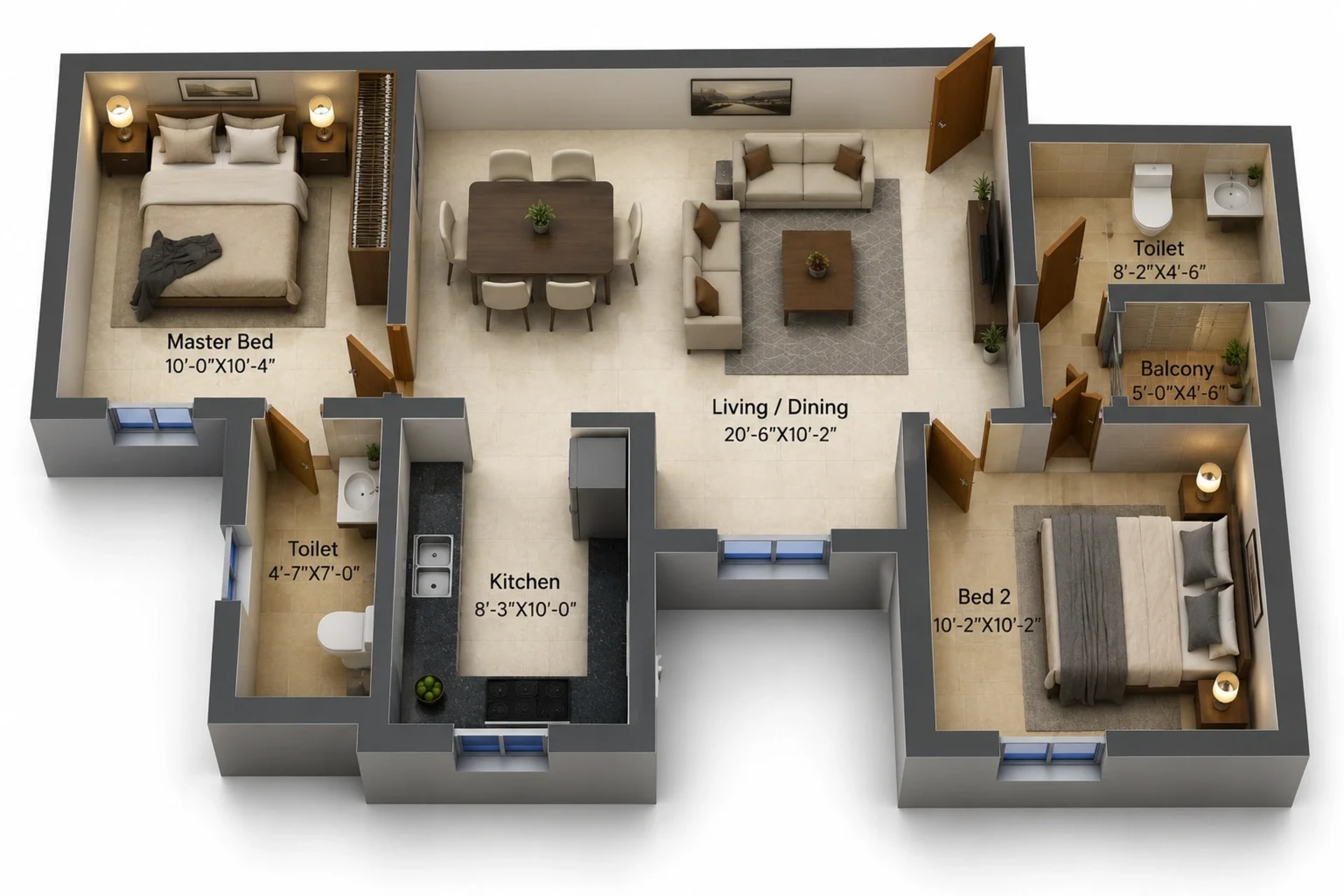 2 BHK Apartment Floor Plan – DRA Beena Clover