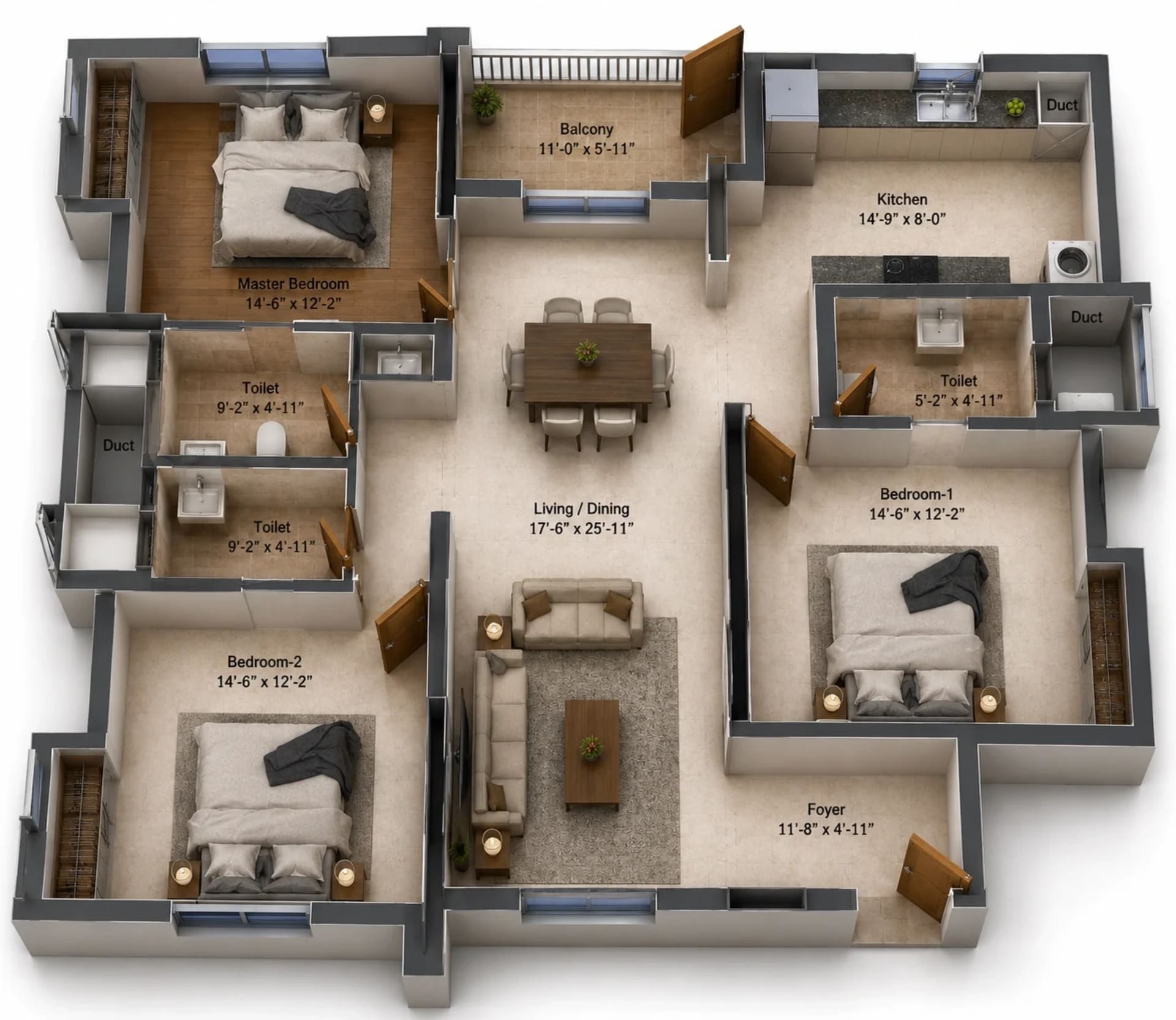 3 BHK Apartment Floor Plan – DRA Infinique