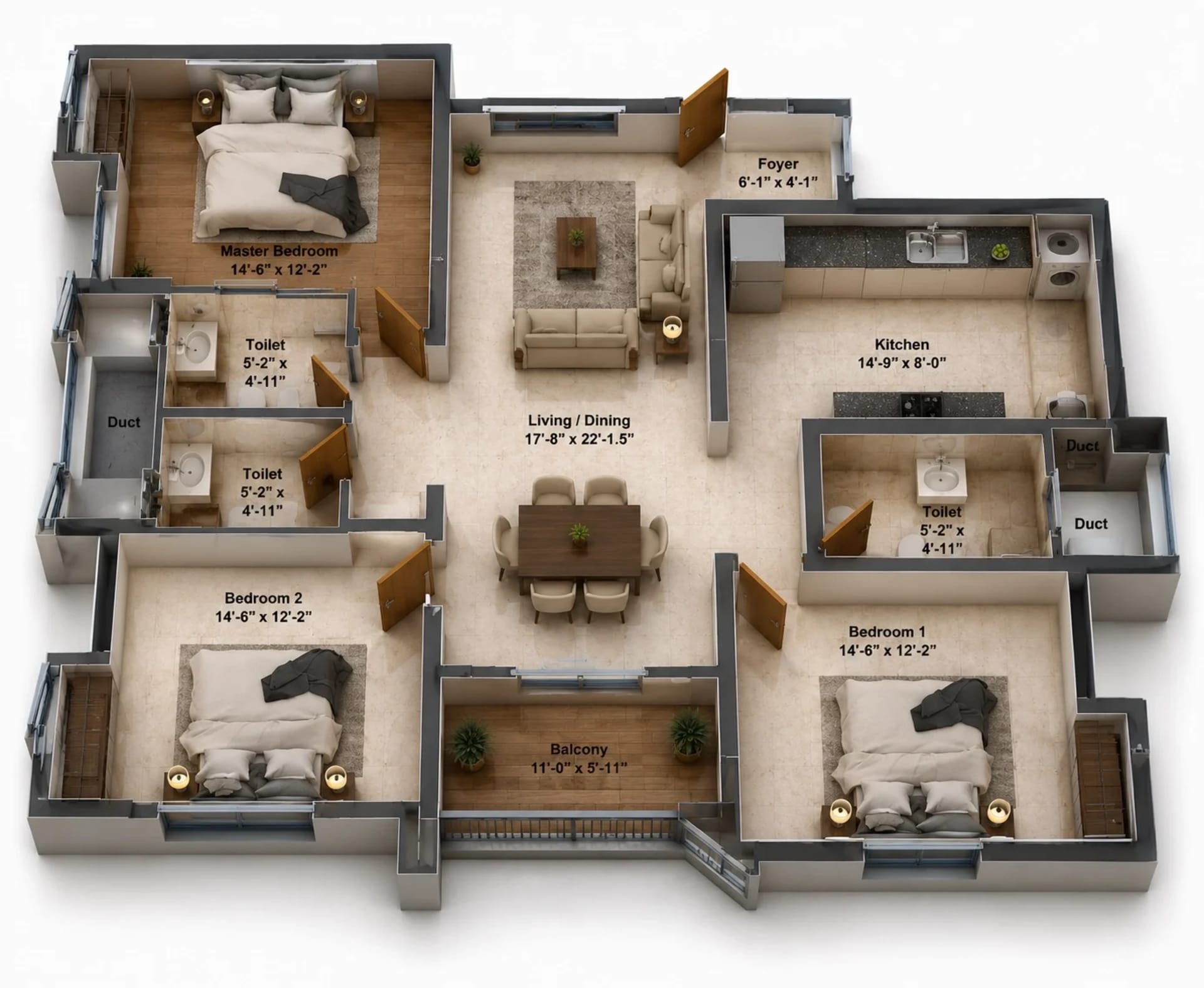 3 BHK Apartment Floor Plan – DRA Infinique