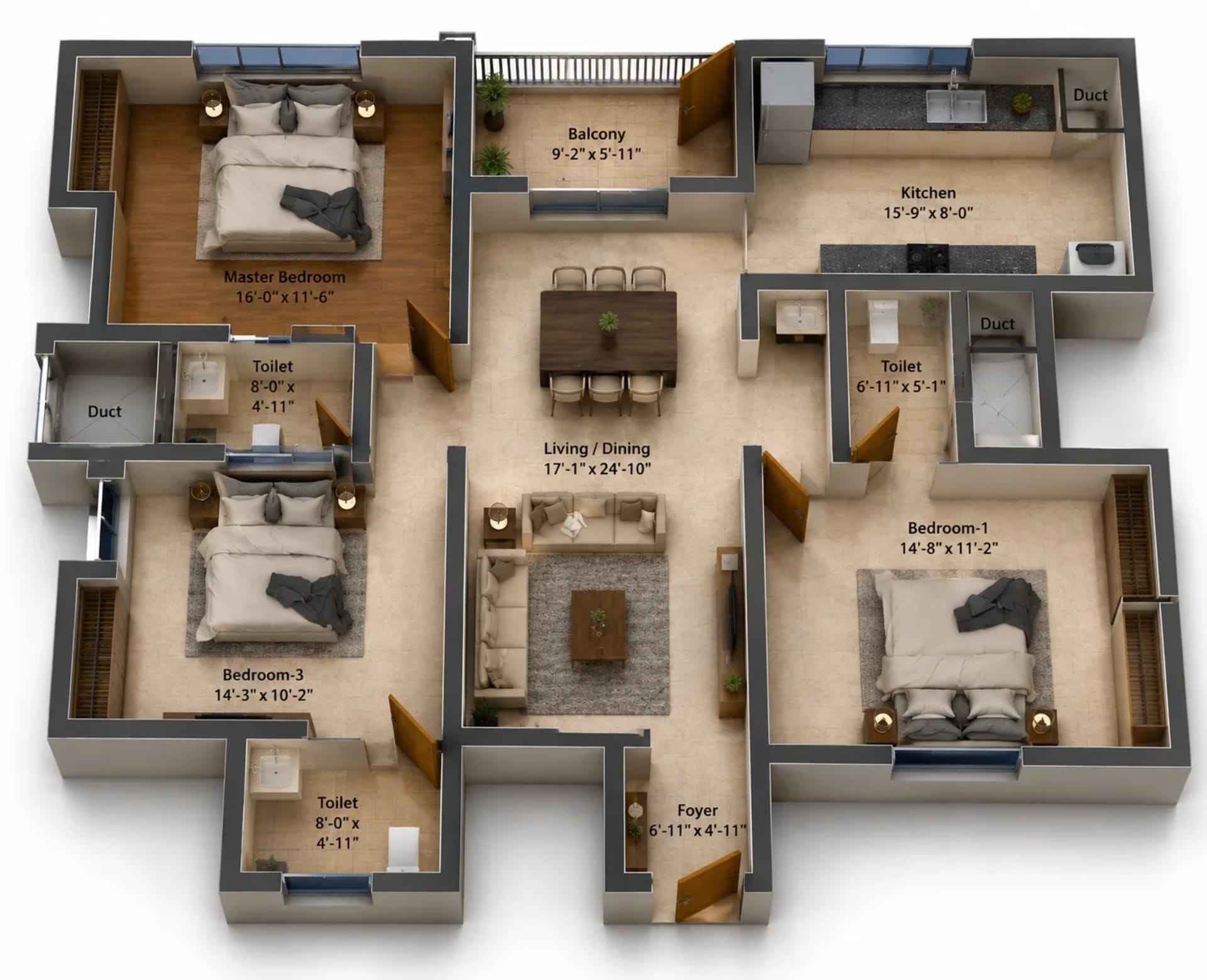 3 BHK Apartment Floor Plan – DRA Infinique