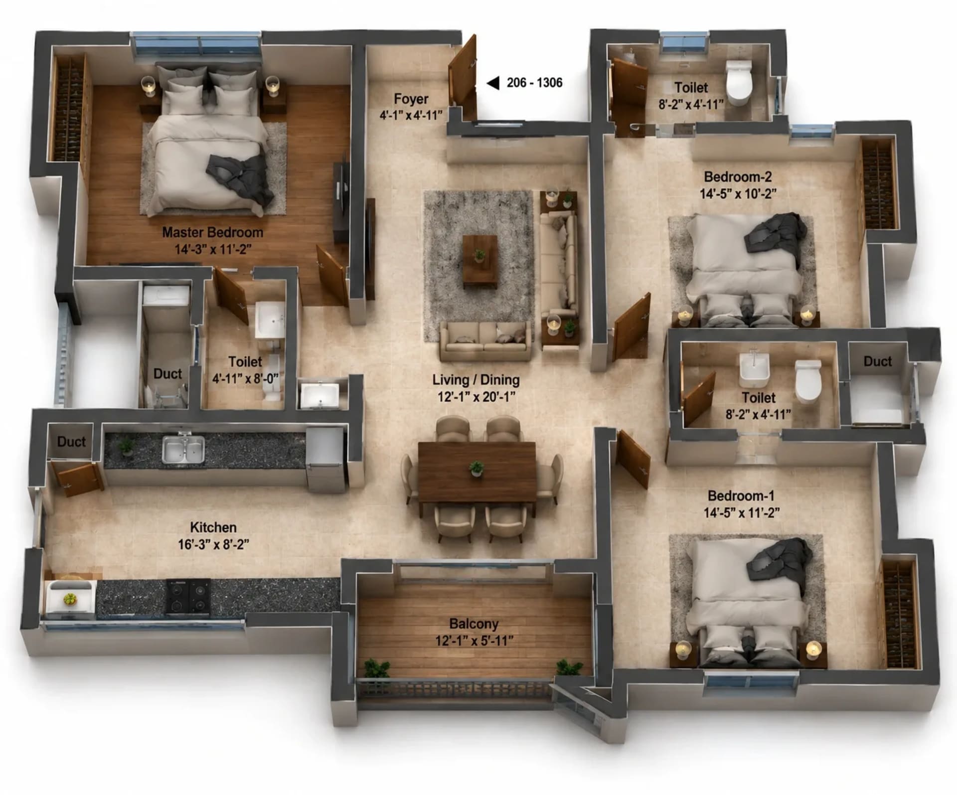 3 BHK Apartment Floor Plan – DRA Infinique