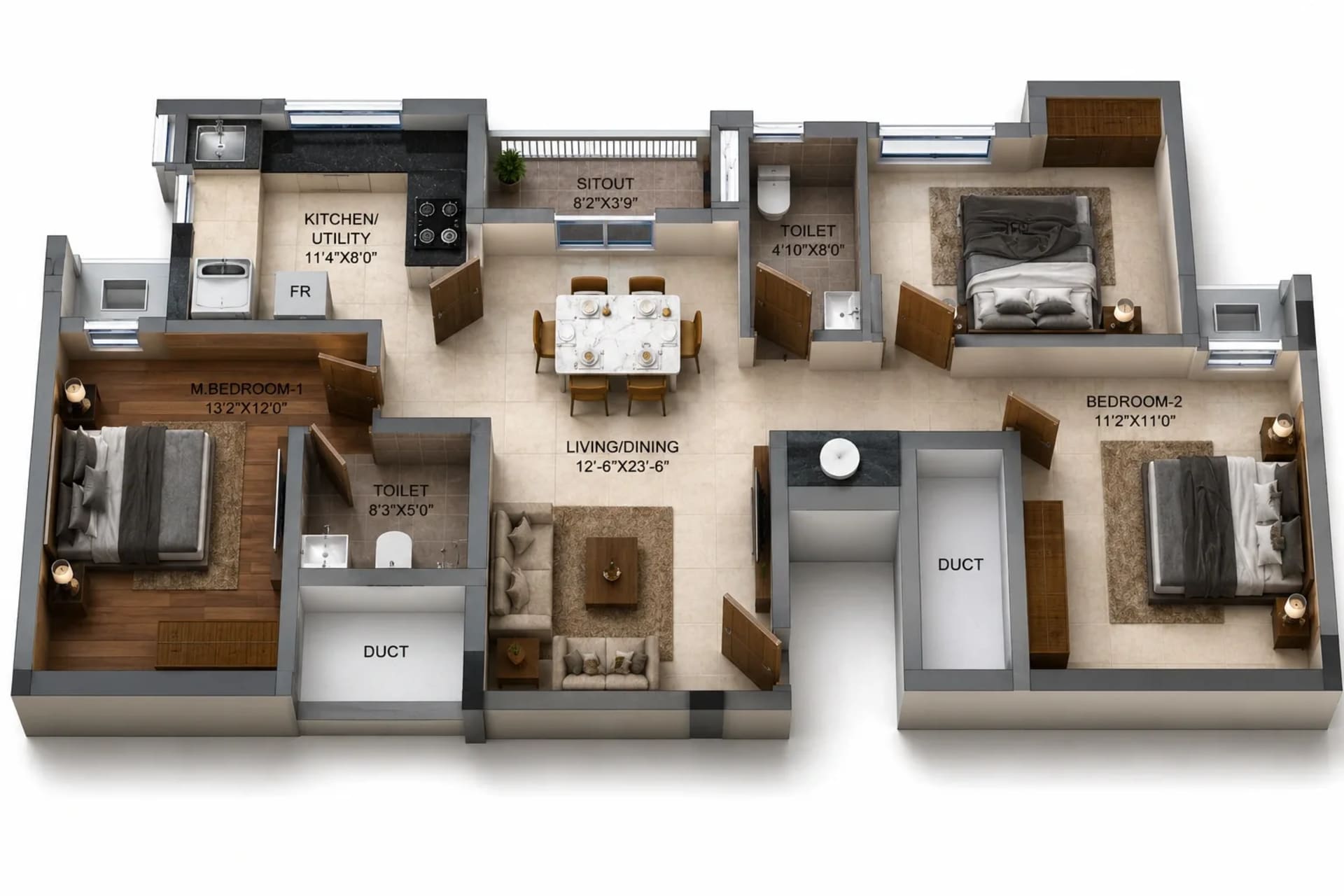 3 BHK Apartment Floor Plan – DRA Trinity