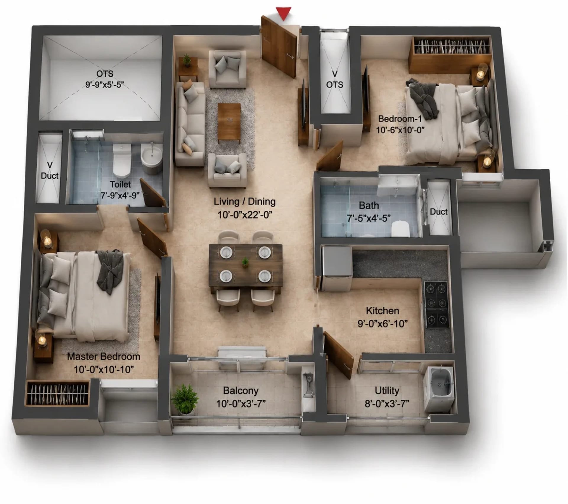 2 BHK Apartment Floor Plan – DRA Harmony
