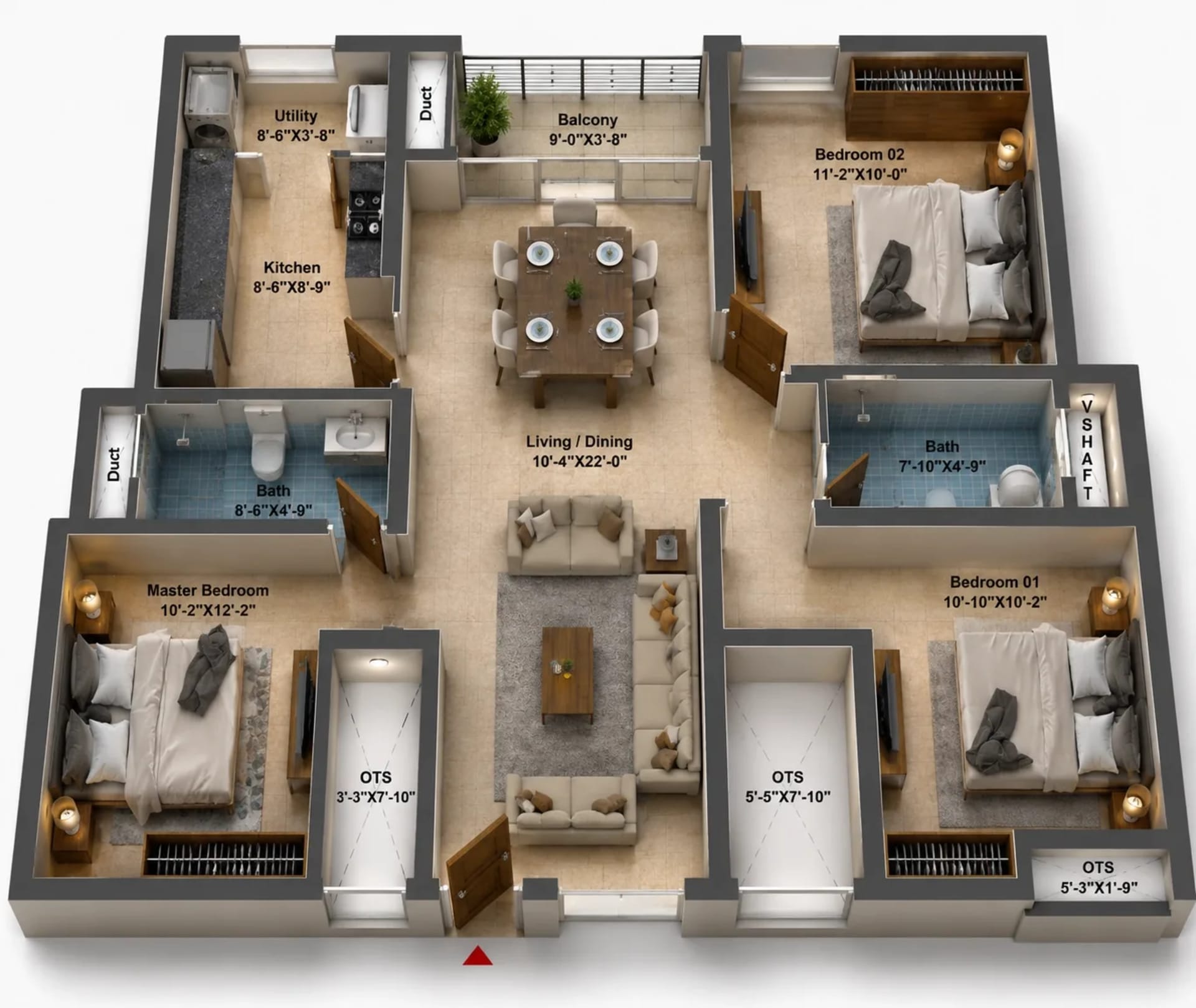 3 BHK Apartment Floor Plan – DRA Harmony