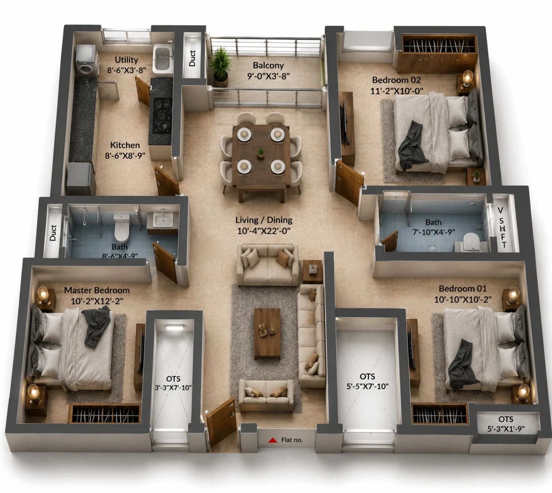 3 BHK Apartment Floor Plan – DRA Harmony
