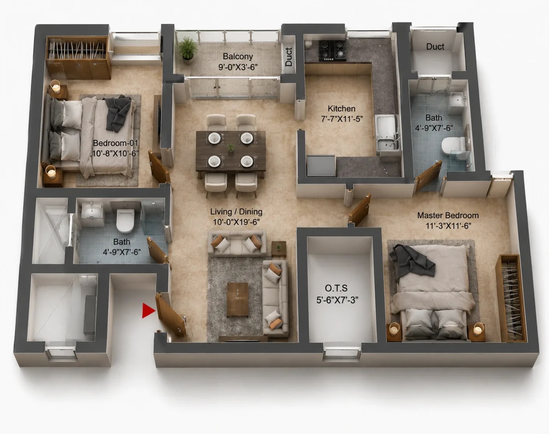 2 BHK Apartment Floor Plan – DRA Harmony