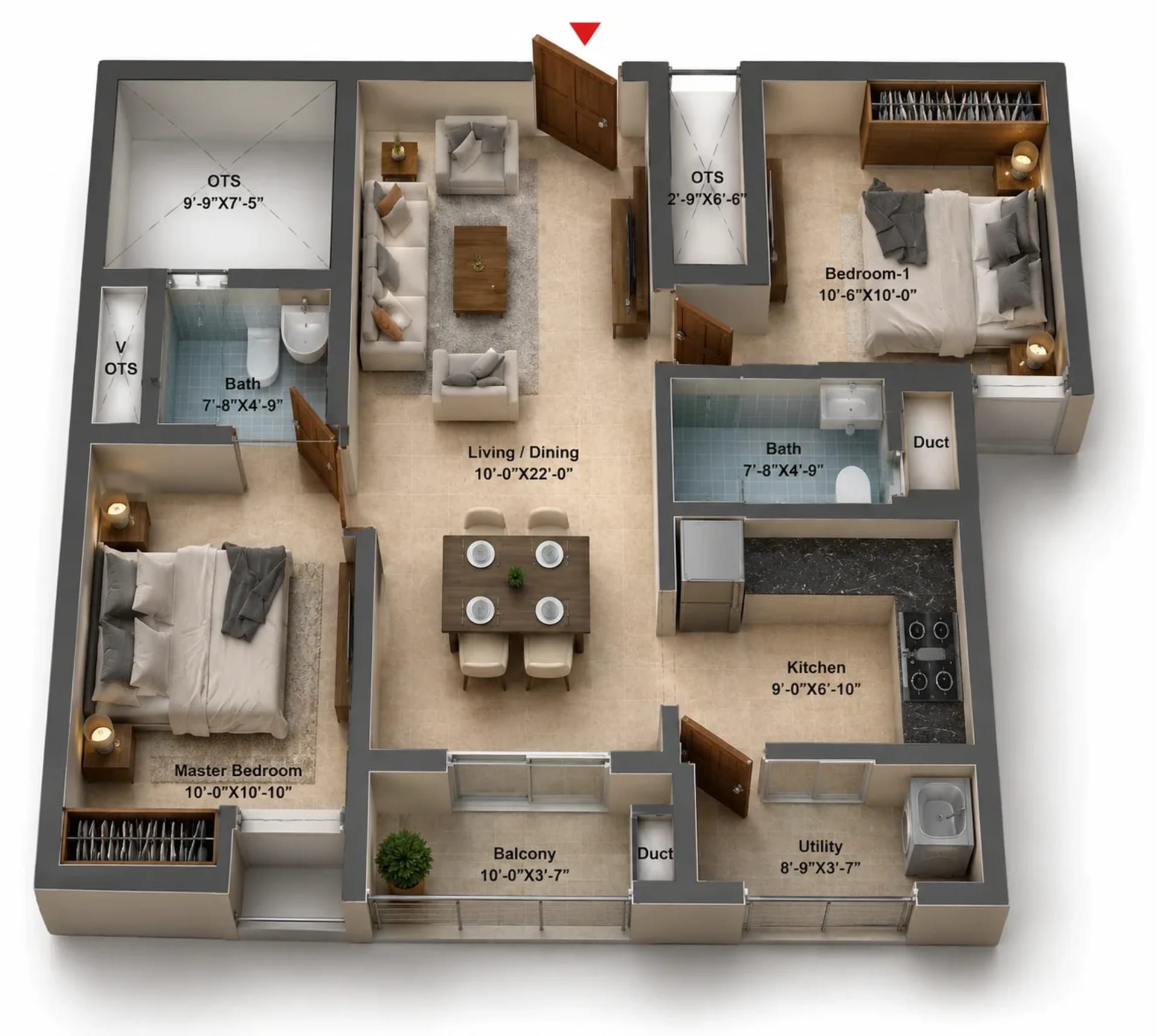 2 BHK Apartment Floor Plan – DRA Harmony