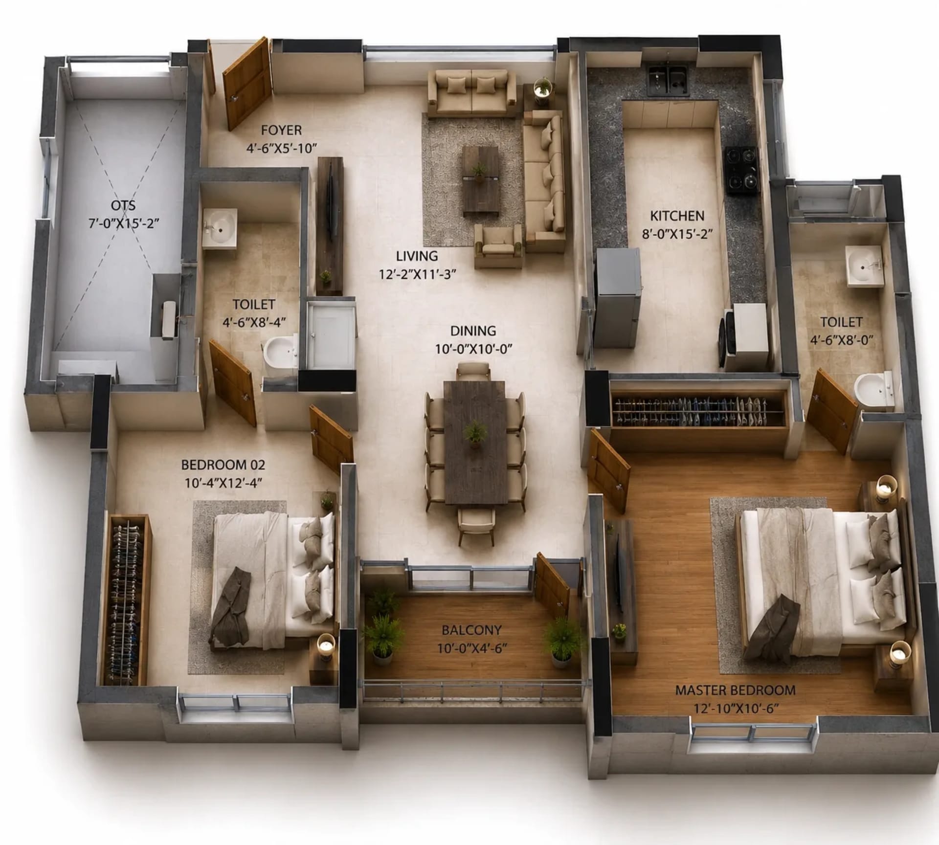 2 BHK Apartment Floor Plan – DRA Marina 100